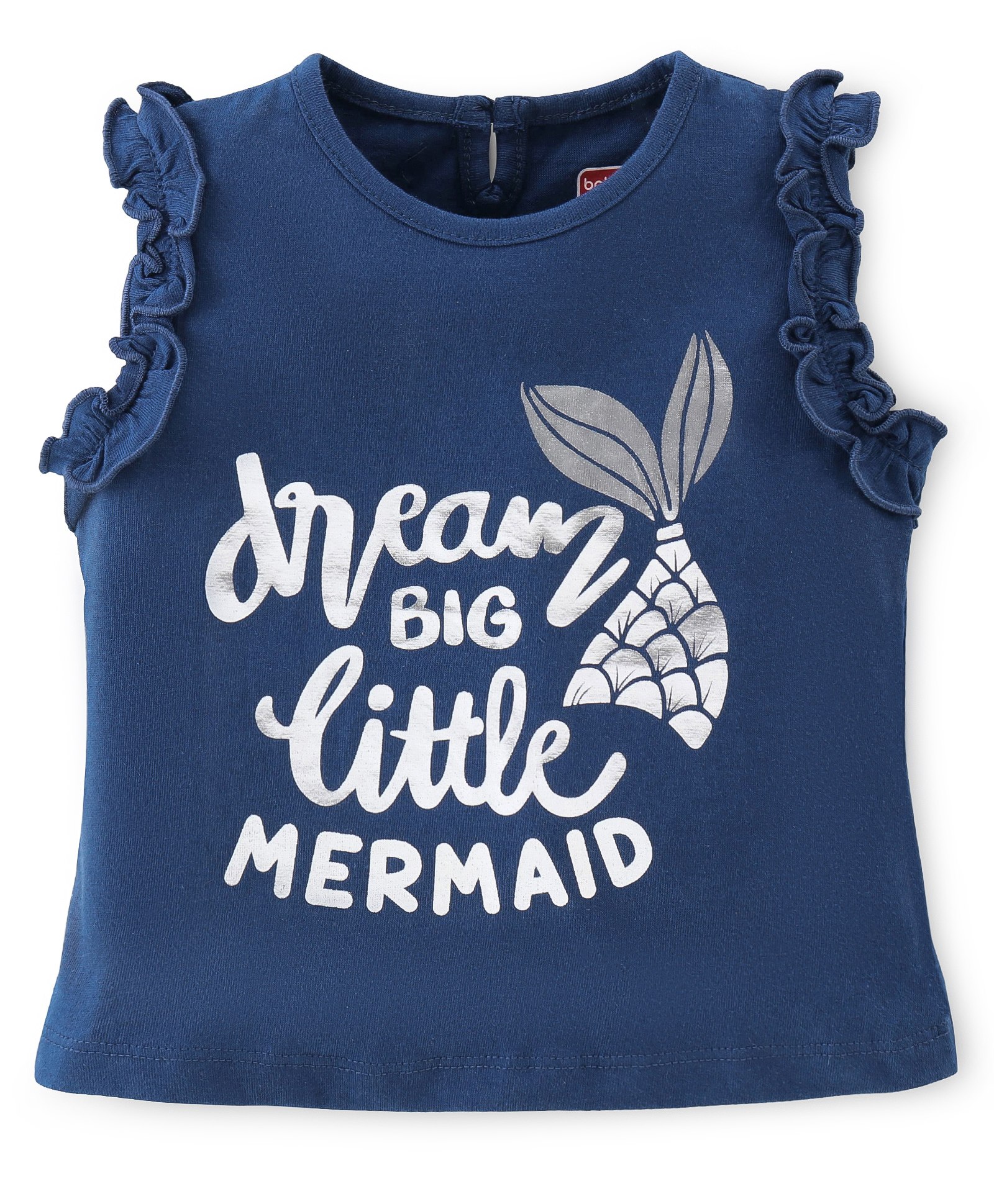 Babyhug Cotton Knit Frill Sleeves Text Graphics Top - Navy Blue-image-4