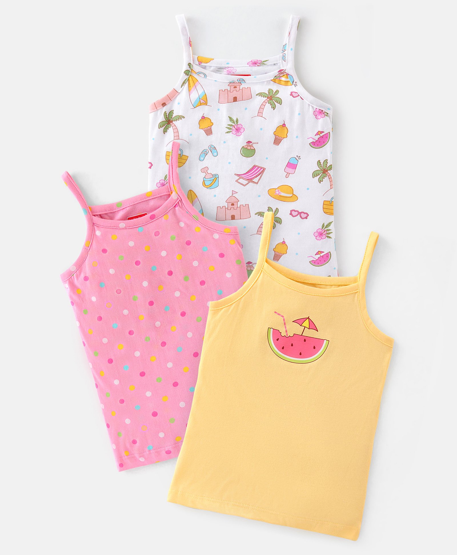 Babyhug 100% Cotton Sleeveless Slip Beach Print Pack of 3 - Multicolour