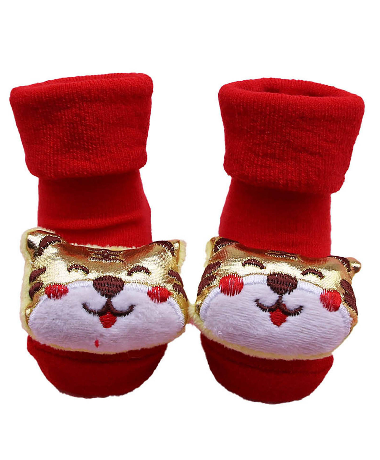 Little Surprise Box Golden Meow Cat Christmas Themed Booties Socks - Red-image-35