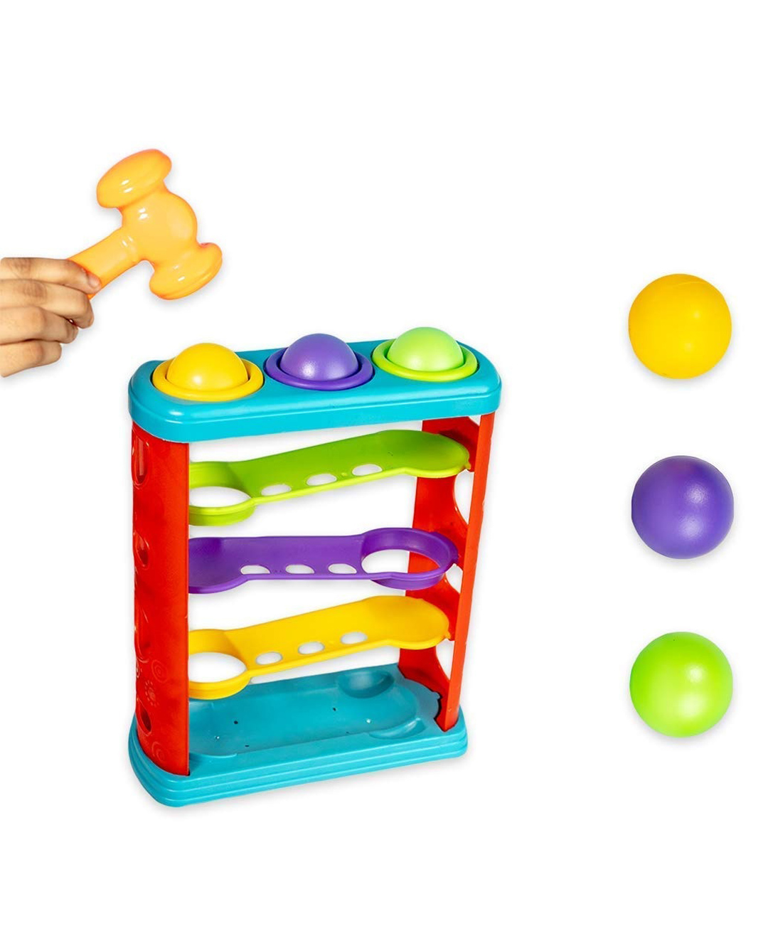 NEGOCIO Hammer Ball Knock Ball for Babies and Toddlers  Pound and See The Balls roll Down The ramps  Safe and Non Toxic for Infants - COLOR MAY VARY-image-49