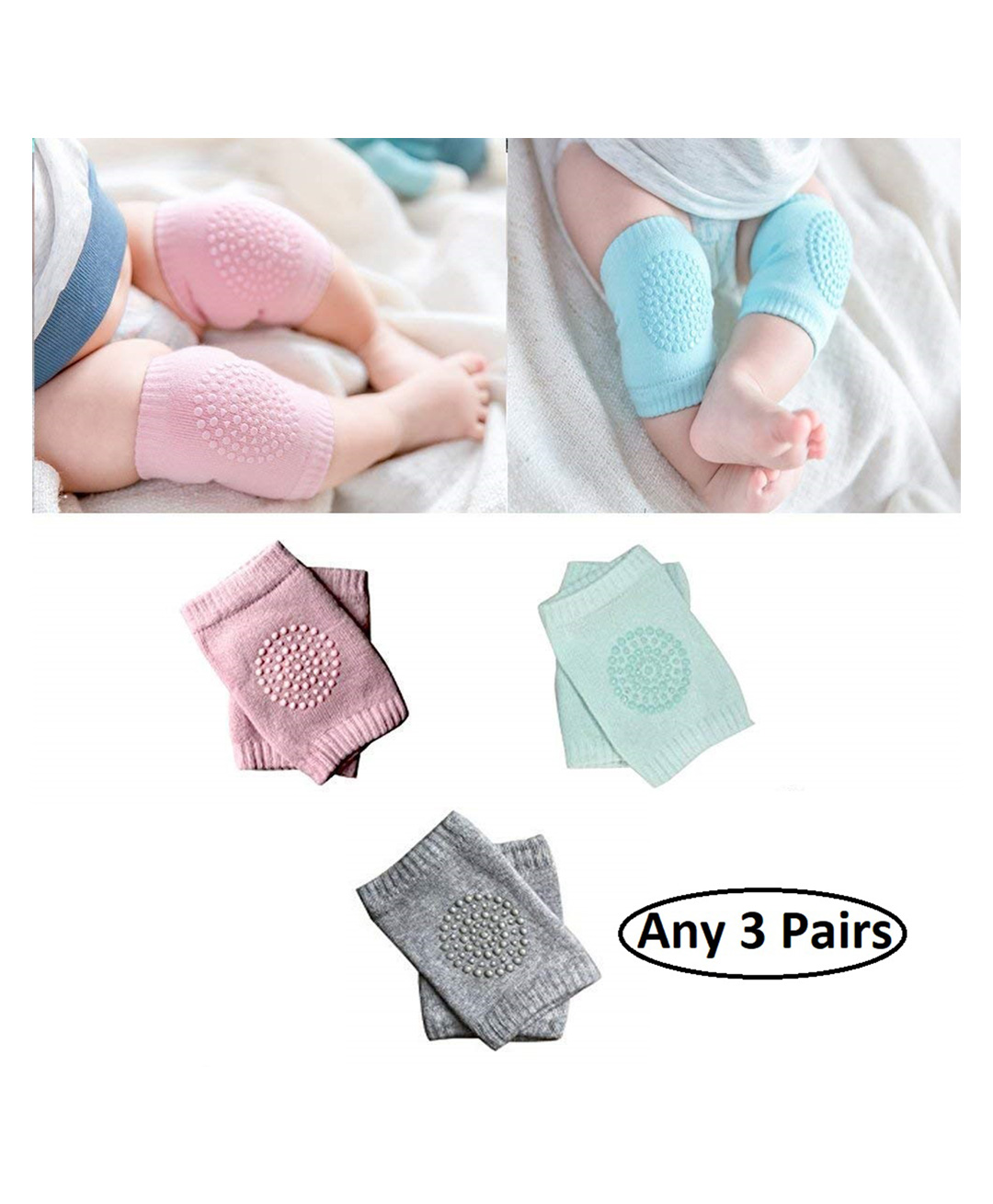 Enorme Baby Pair of 3 Anti-Slip Safety Protector Knee and Elbow Crawling Pads for Babies- Color May Vary-picture-18