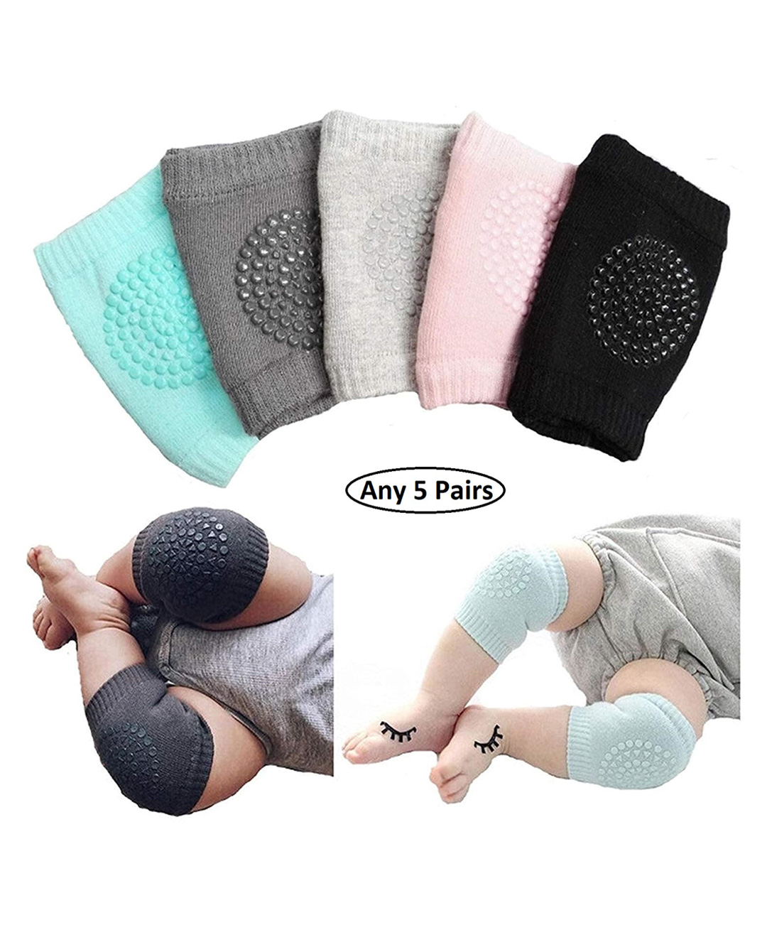 Enorme Baby Pair of 5 Anti-Slip Safety Protector Knee and Elbow Crawling Pads for Babies- Color May Vary-image-31
