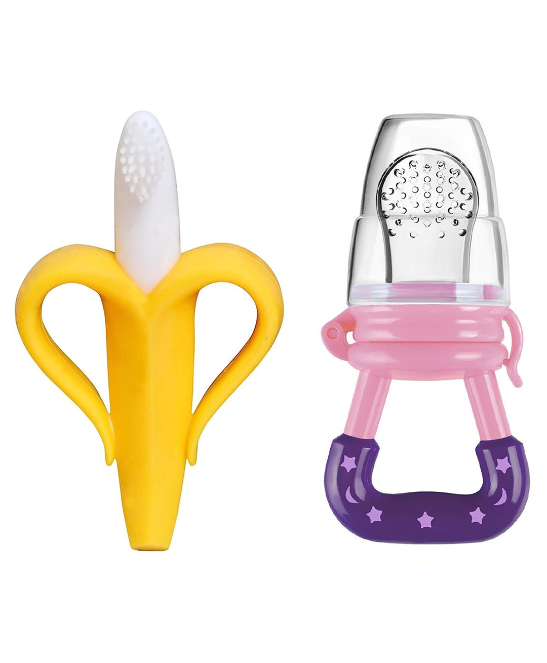 Enorme Silicone Banana Shaped Toothbrush Teether with Silicone Fruit and Food Nibbler Pacifier for Babies-image-32