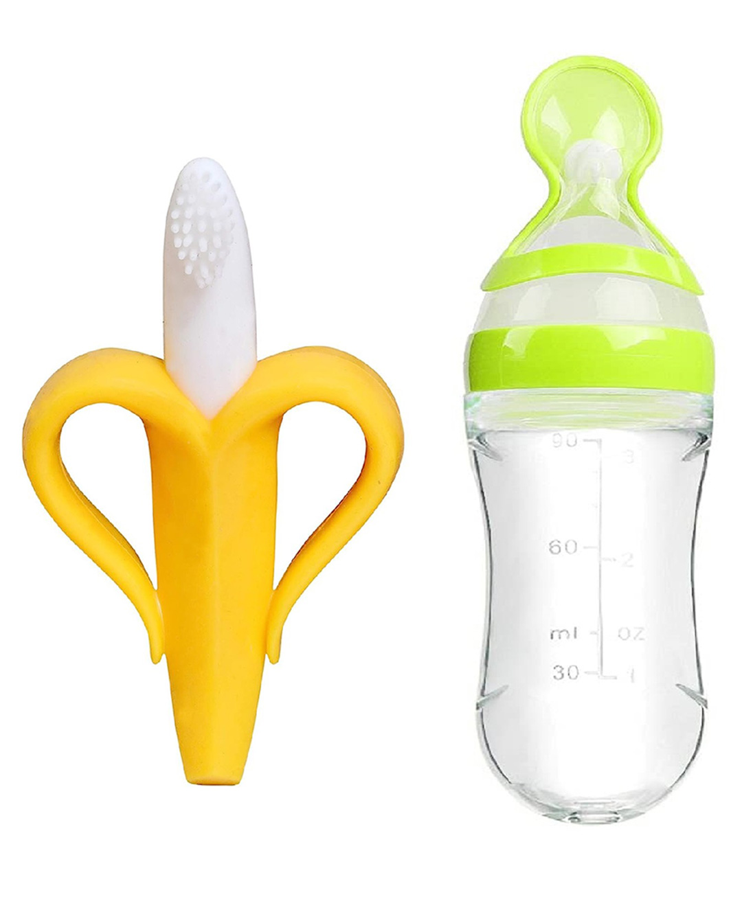 Enorme Silicone Banana Shaped Toothbrush Teether and Silicone Easy Squeezy Spoon Food Feeder-image-32