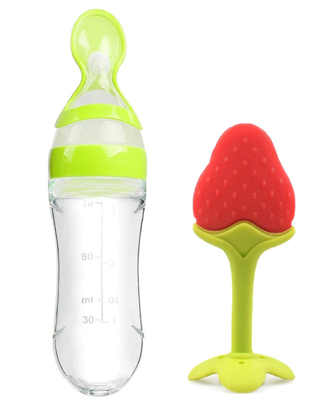 Enorme Silicone Easy Squeezy Spoon Food Feeder and Strawberry Shaped Silicone Teether for Babies- Color May Vary-image-5