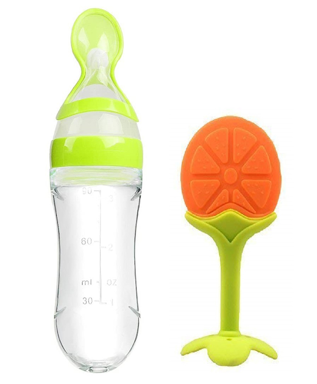 Enorme Silicone Easy Squeezy Spoon Food Feeder and Orange Shaped Silicone Teether for Babies- Color May Vary-image-27