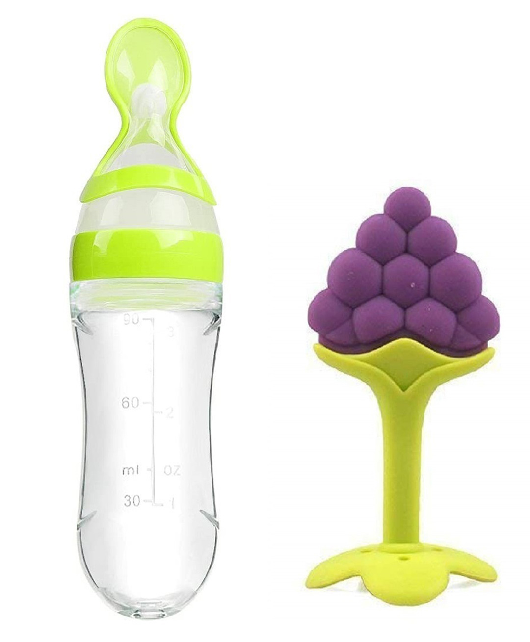 Enorme Silicone Easy Squeezy Spoon Food Feeder and Grapes Shaped Silicone Teether for Babies- Color May Vary-image-22