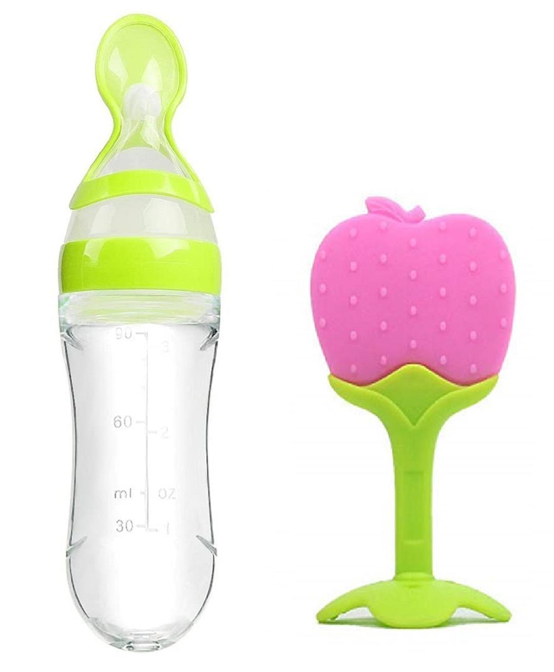 Enorme Silicone Easy Squeezy Spoon Food Feeder and Apple Shaped Silicone Teether for Babies- Color May Vary-image-23
