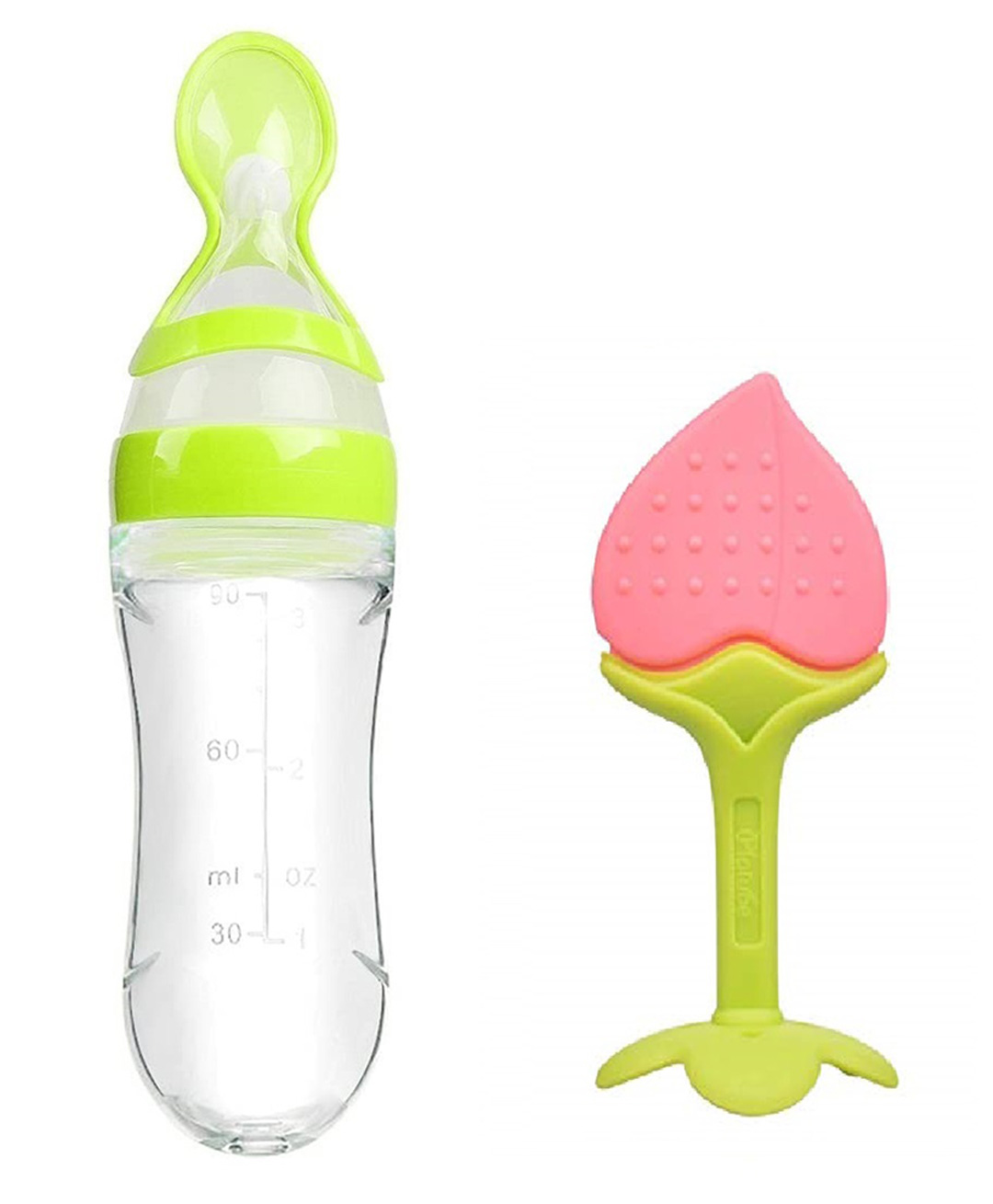 Enorme Silicone Easy Squeezy Spoon Food Feeder and Peach Shaped Silicone Teether for Babies- Color May Vary-picture-26