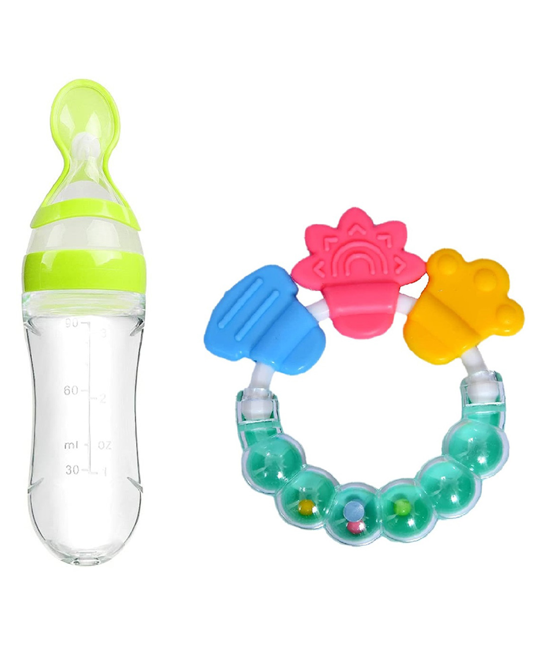 Enorme Silicone Easy Squeezy Spoon Food Feeder and Round Shape BPA Free Silicone Bell Teether Ring for Babies-image-40