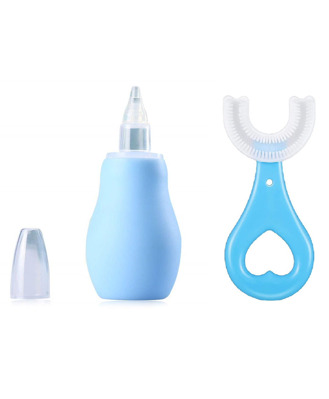 Enorme Baby Silicone Blue Nose Cleaner Nasal Aspirator with U-shaped Soft Silicone Mouth Cleaning Toothbrush For Kids-picture-2