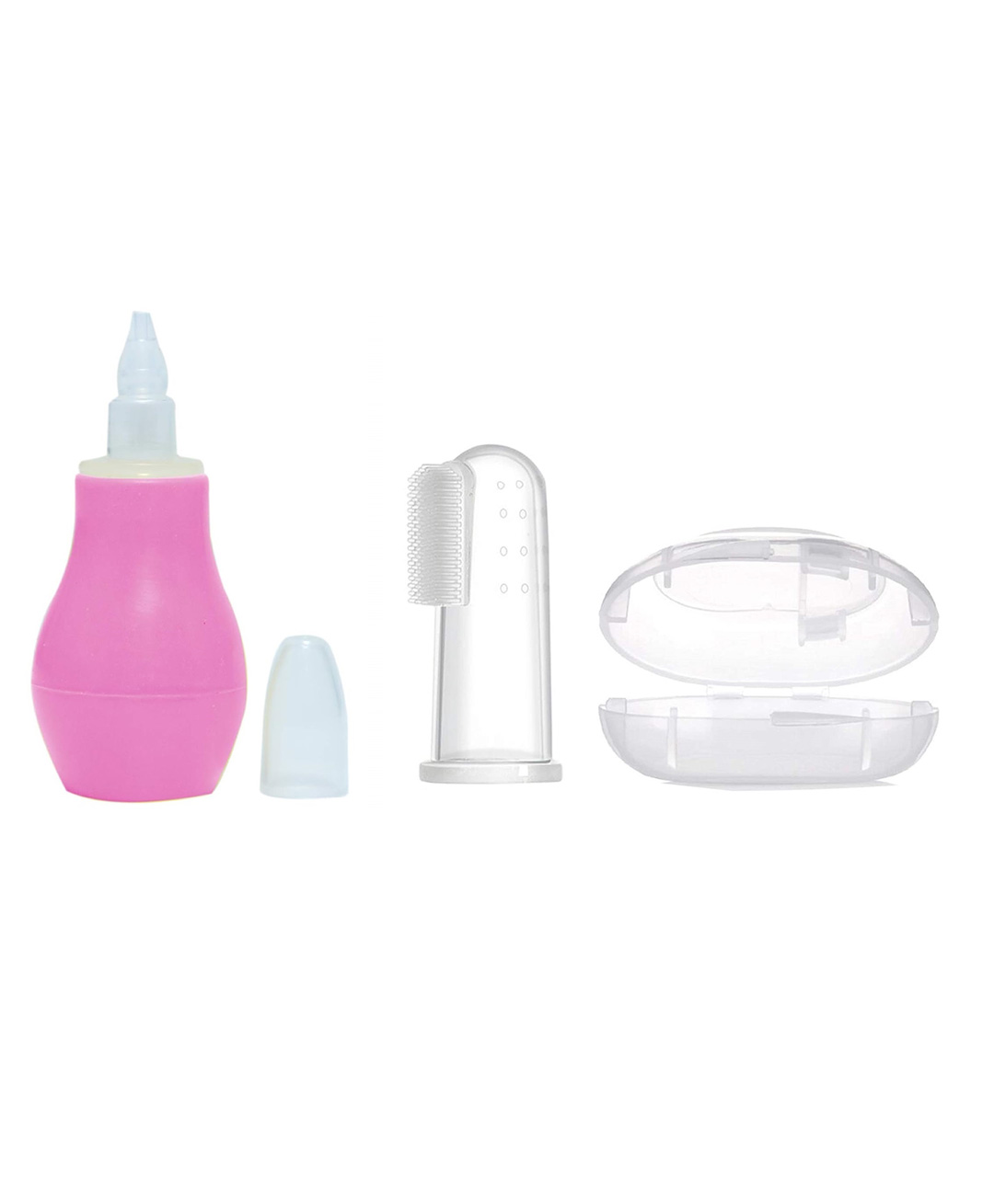 Enorme Baby Silicone Pink Nose Cleaner Nasal Aspirator and Baby Silicone Finger Toothbrush with case for Babies-image-17