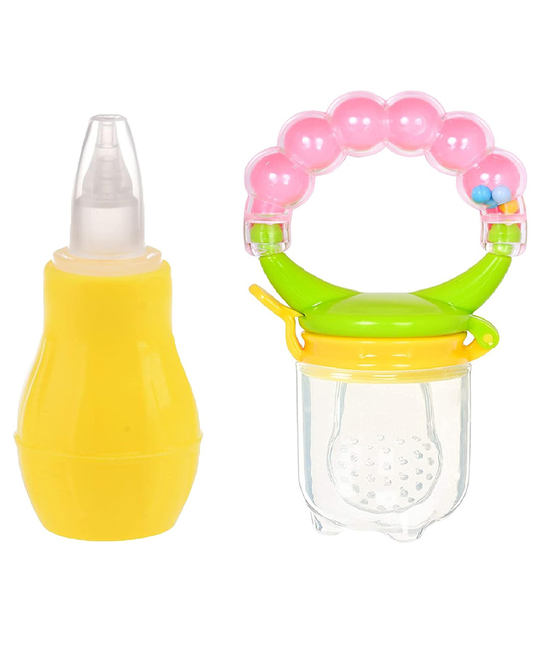 Enorme Baby Silicone Yellow Nose Cleaner Nasal Aspirator and Ring Style Food Fruit Feeder Nibbler Pacifier for Babies-image-24