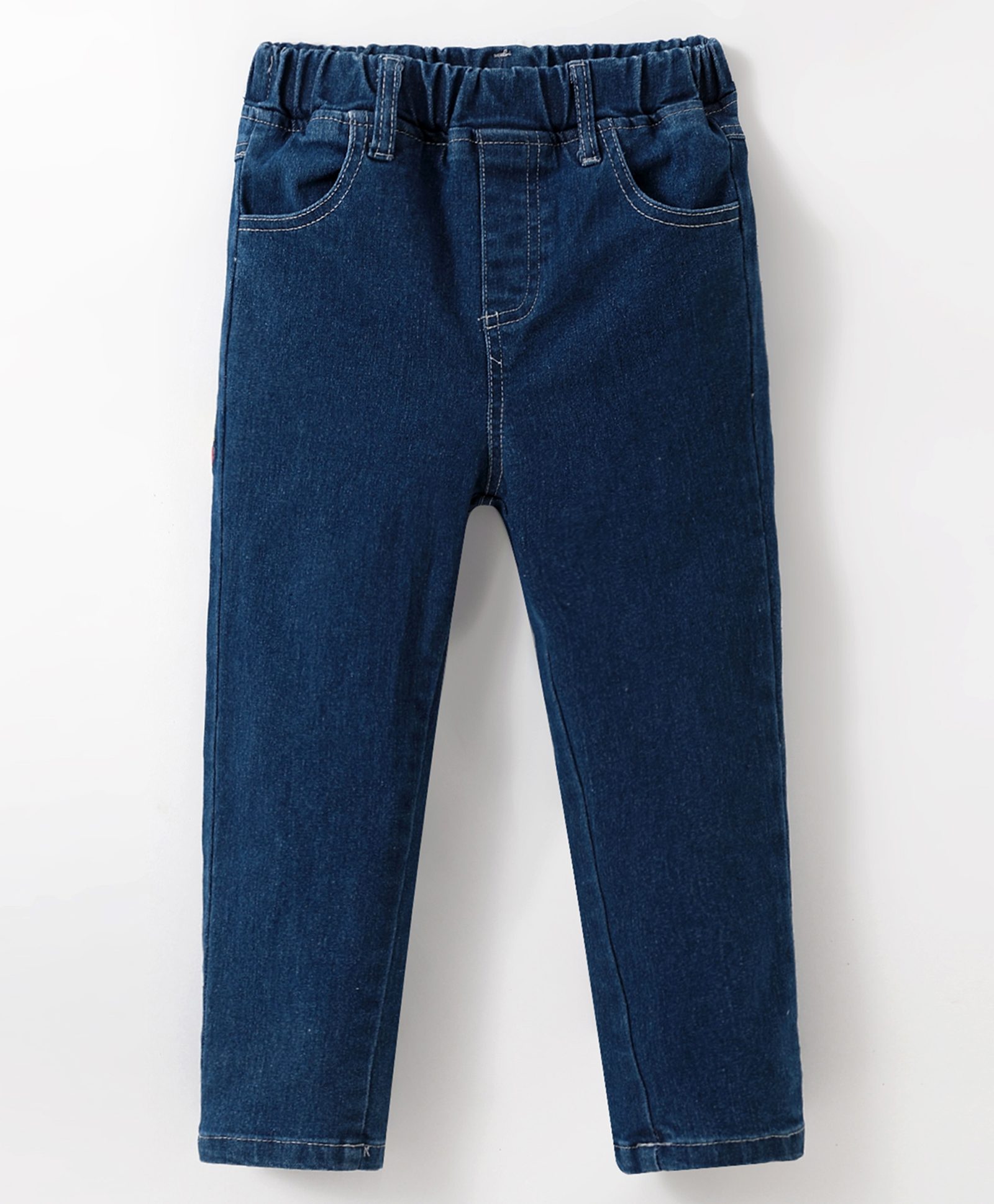 Kookie Kids Denim Full Length Washed Jeans With Bunny Embroidered- Blue-picture-14