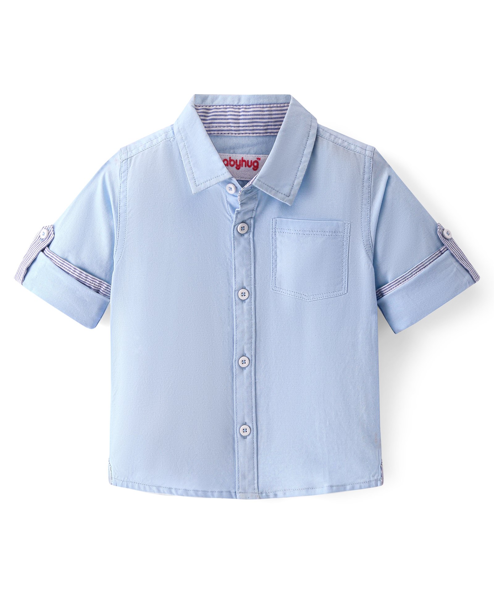 Babyhug 100% Cotton Woven Full Sleeves Solid Color Oxford Shirt - Blue-picture-15
