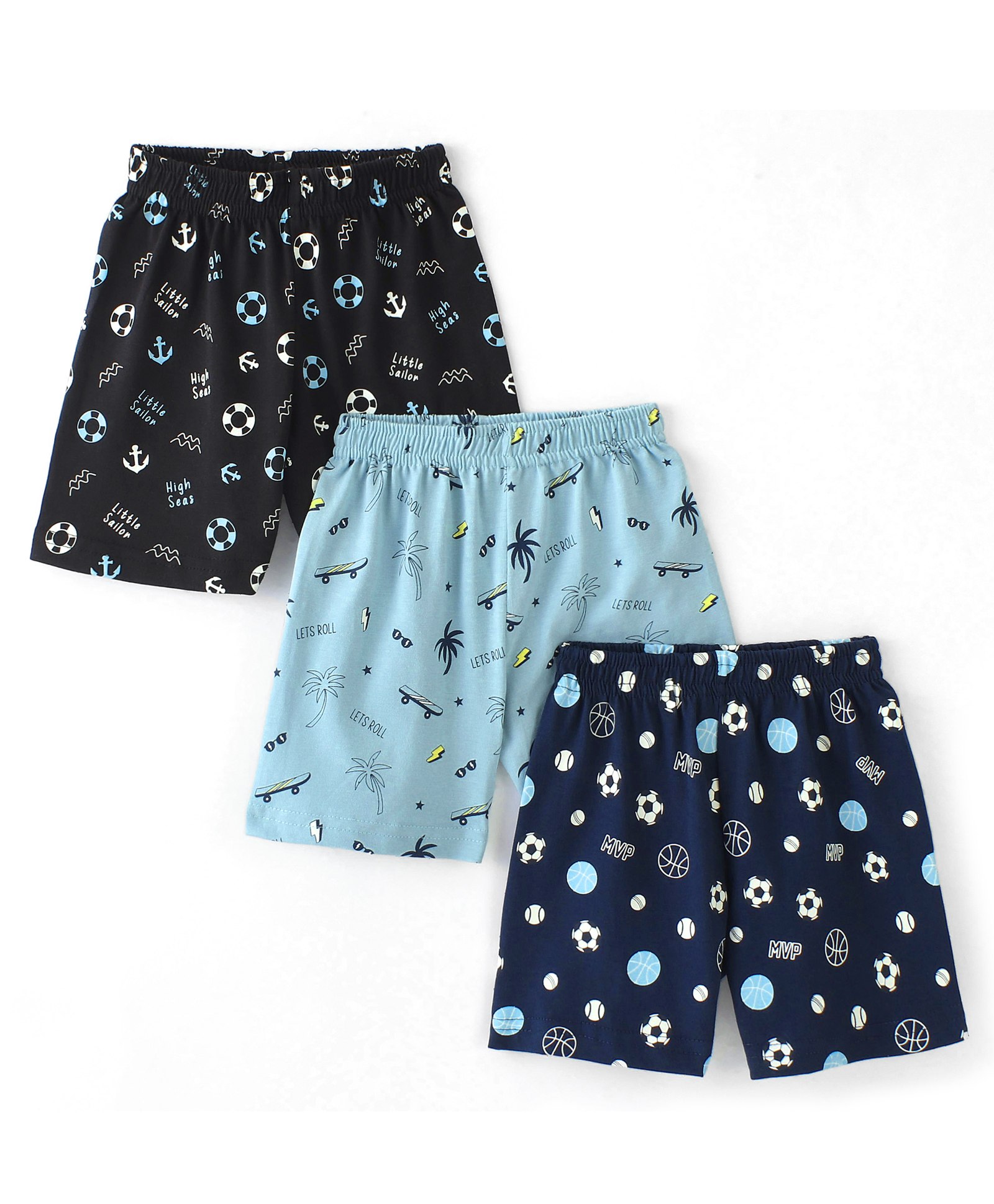 CUCUMBER Sinker Knee Length Short With Tropical & Football Print - Persian Blue Waterfall Blue & Navy Blue-picture-7