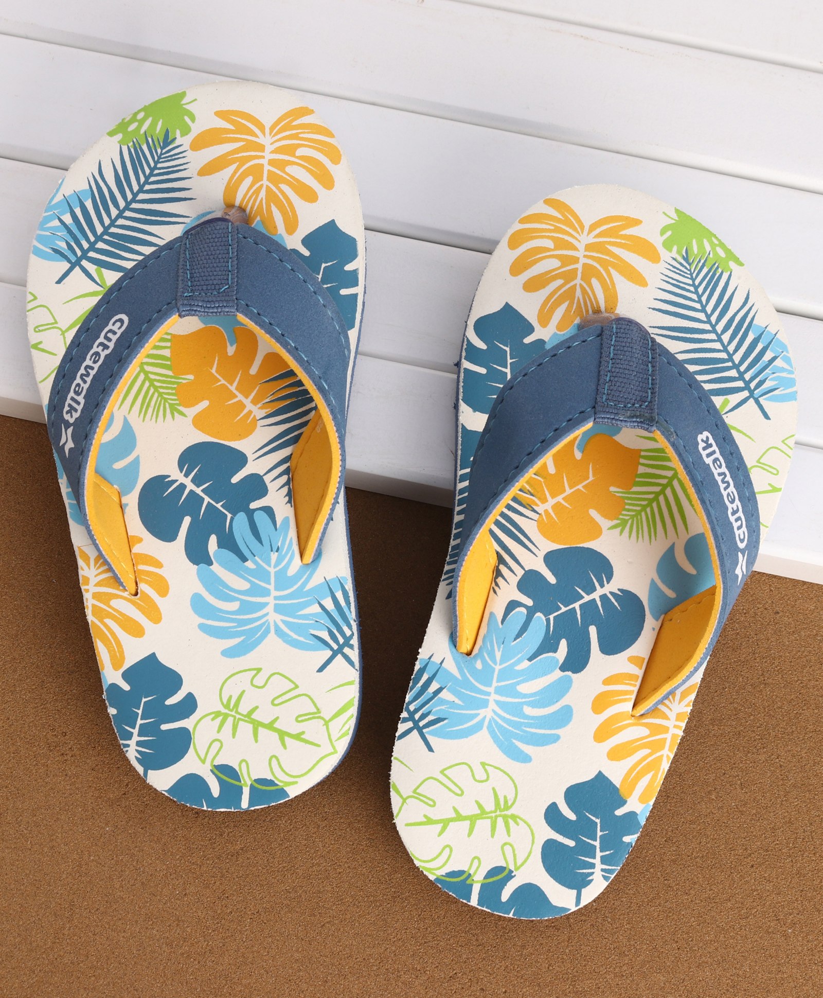 Cute Walk by Babyhug Slip On Flip Flops with Leafy Print- Blue-image-30