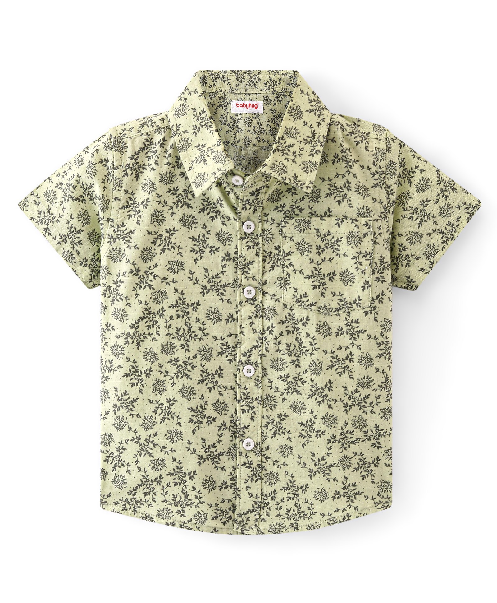 Babyhug Cotton Woven Half Sleeves Regular Collar Shirt Leaf Print - Green-picture-23