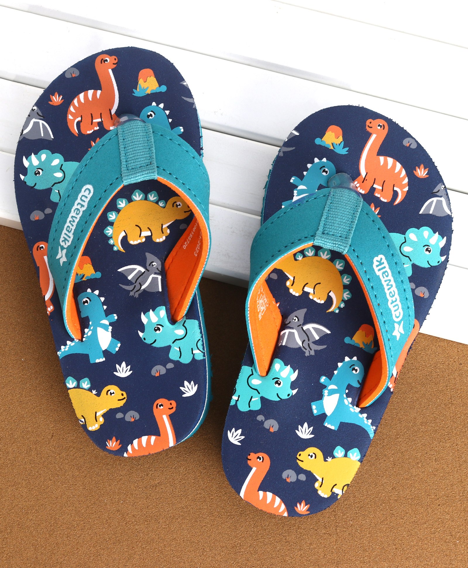 Cute Walk by Babyhug Slip On Flip Flops Dino Print-  Blue & Sea Green-image-39