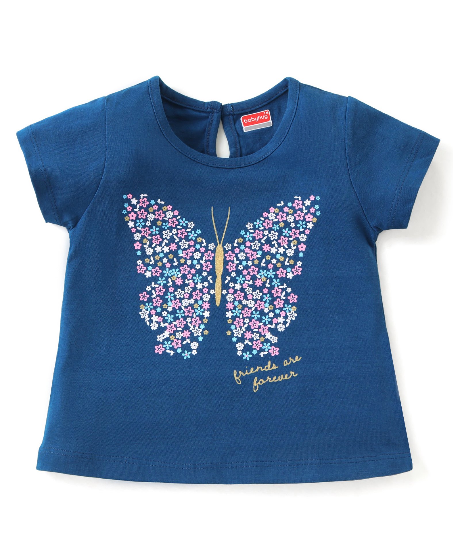 Babyhug Cotton Knit  Half Sleeves T-Shirt with Butterfly Print - Blue-image-19