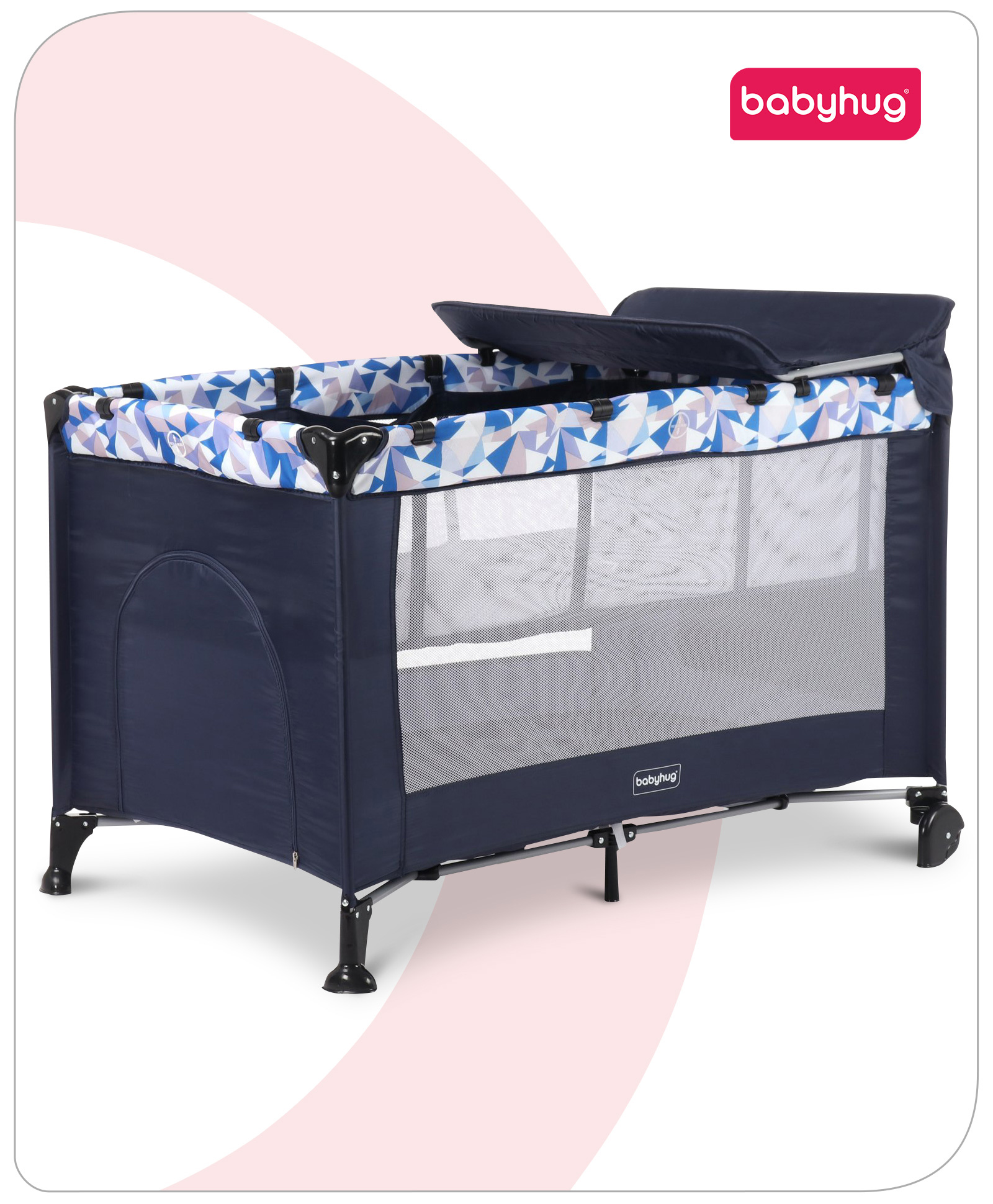 Babyhug Bouyant 3 in 1 Playpen cum Cot with Mosquito Net - Dark Blue-picture-20