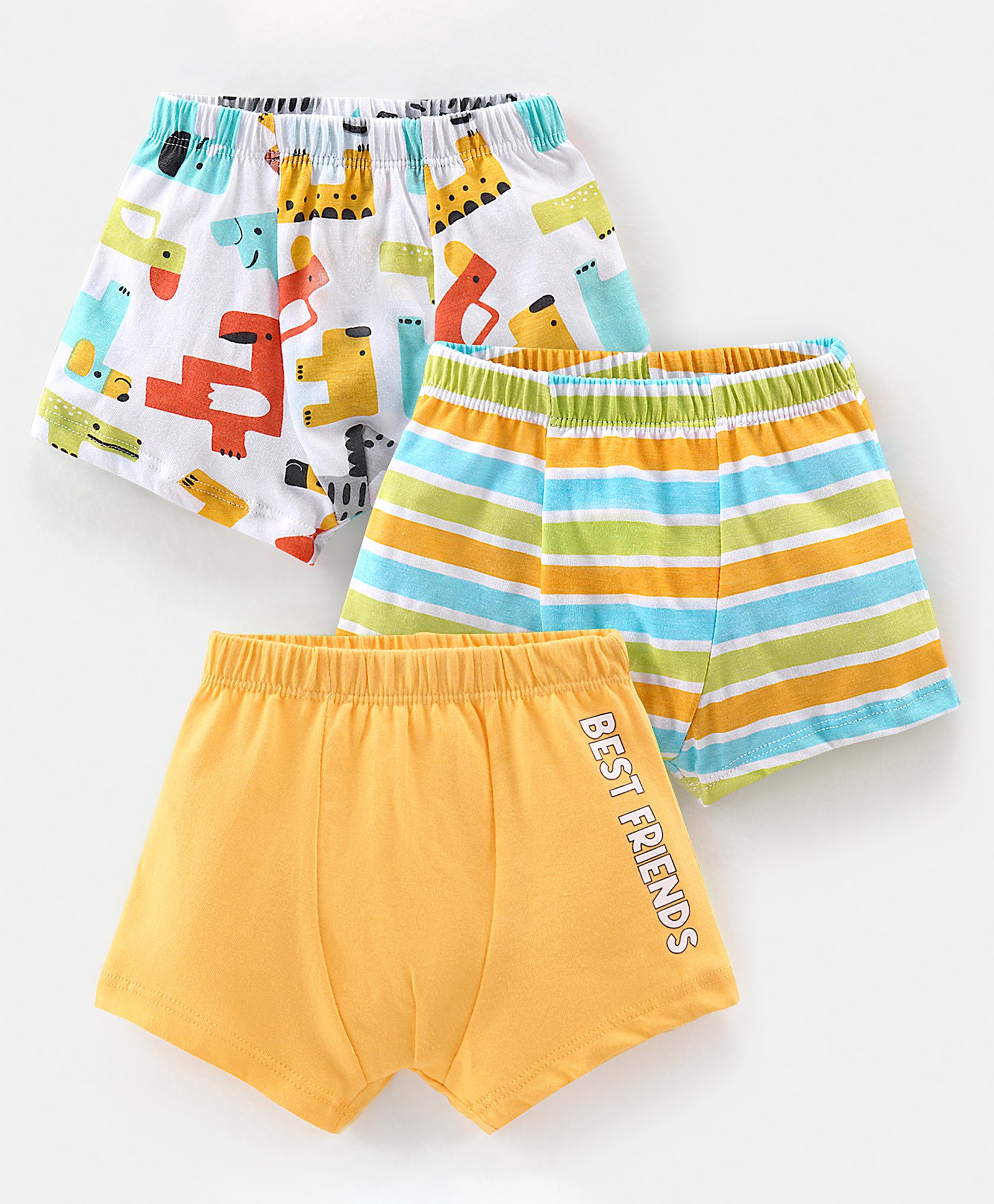 Babyhug 100% Cotton Antibacterial Trunks Wild Animal Print Pack of 3 -Multicolour-image-13