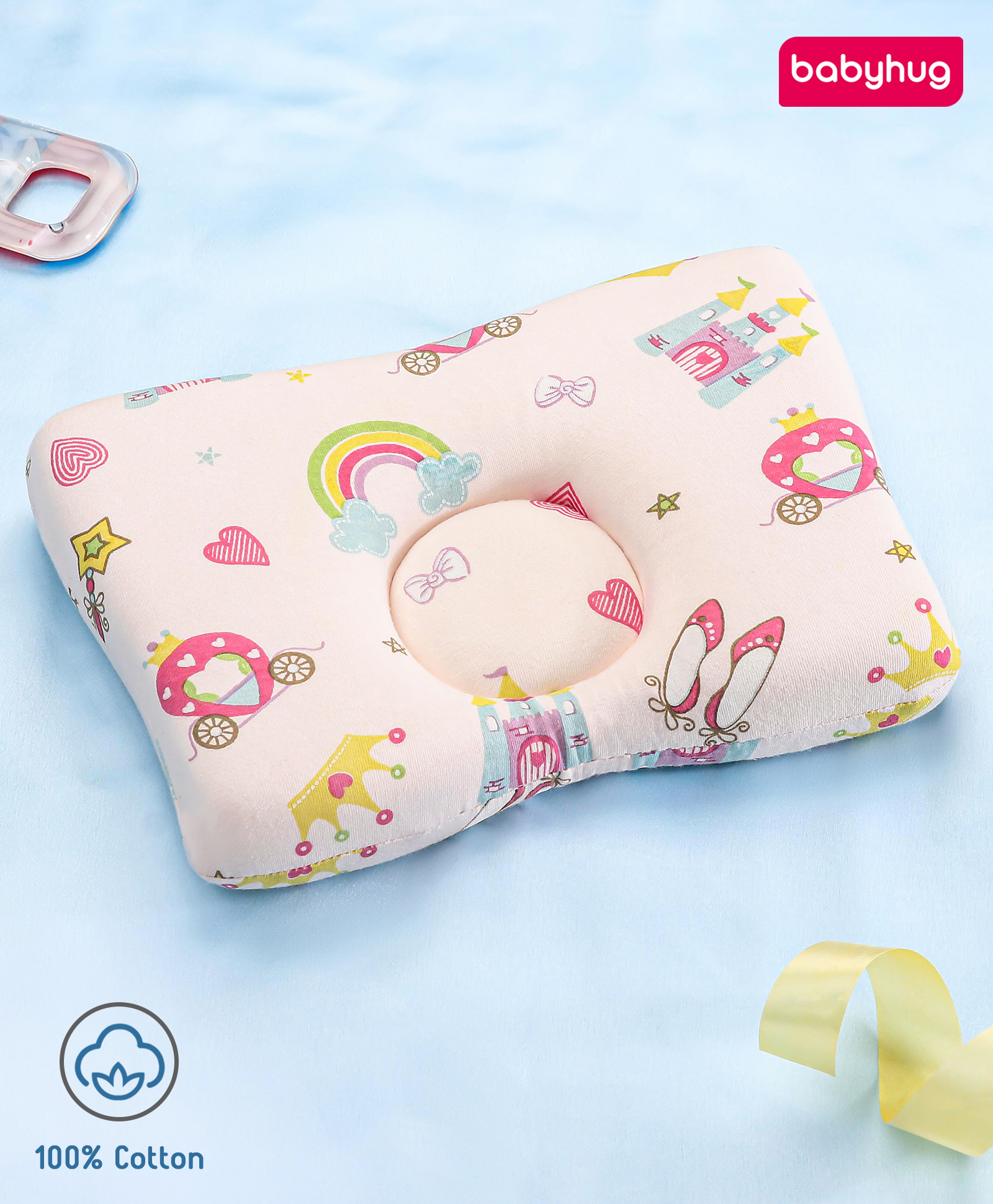 Babyhug Premium Rectangular Memory Foam Head Shaping Baby Pillow Princess Castle Theme- Pink-image-24