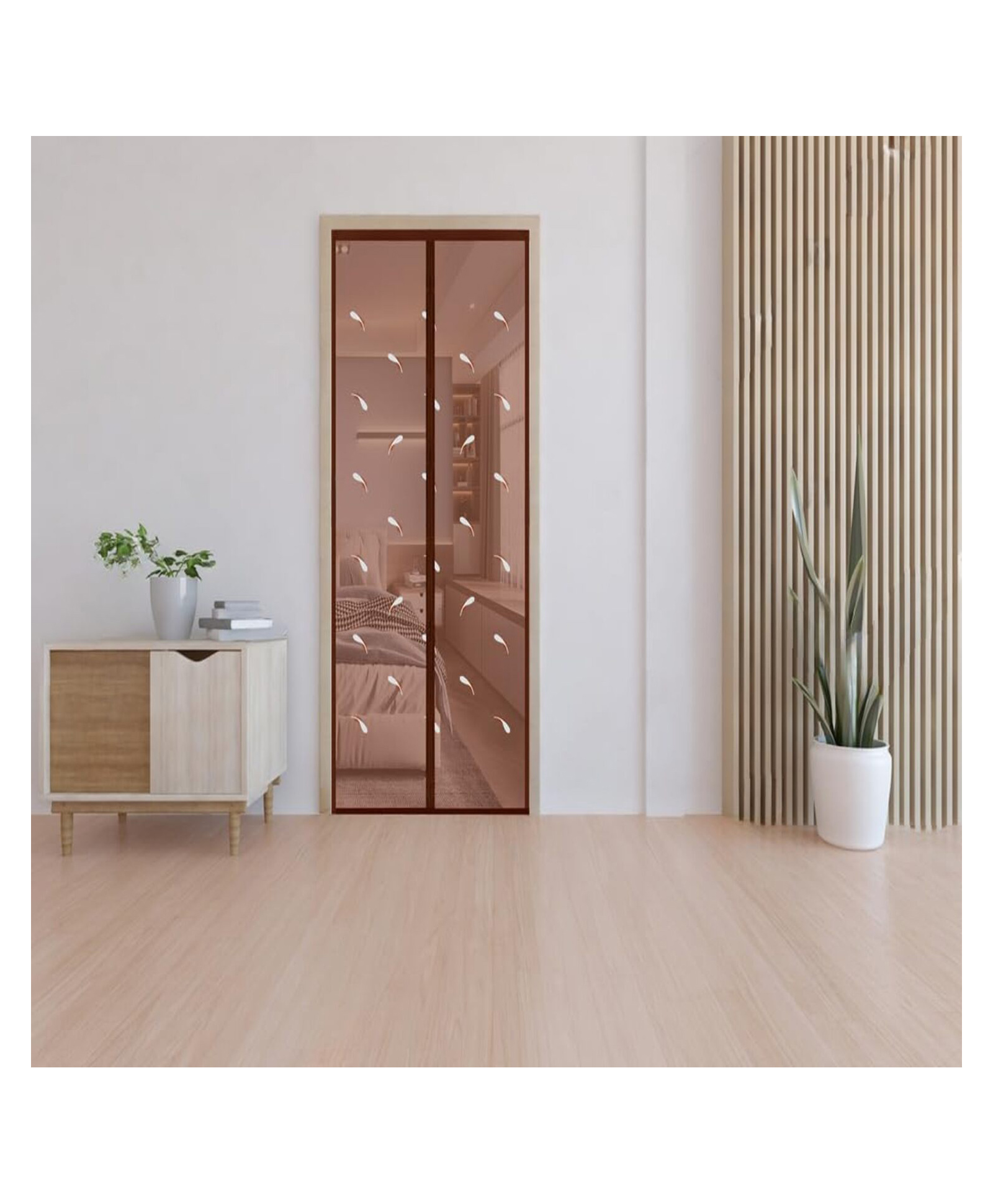 Evafly Mosquito Net for Door Feather Style Magnetic Curtain Auto Closing Insect Screen for All Door Types with Self Adhesive Hook Tape 200X100 -  Brown-picture-32