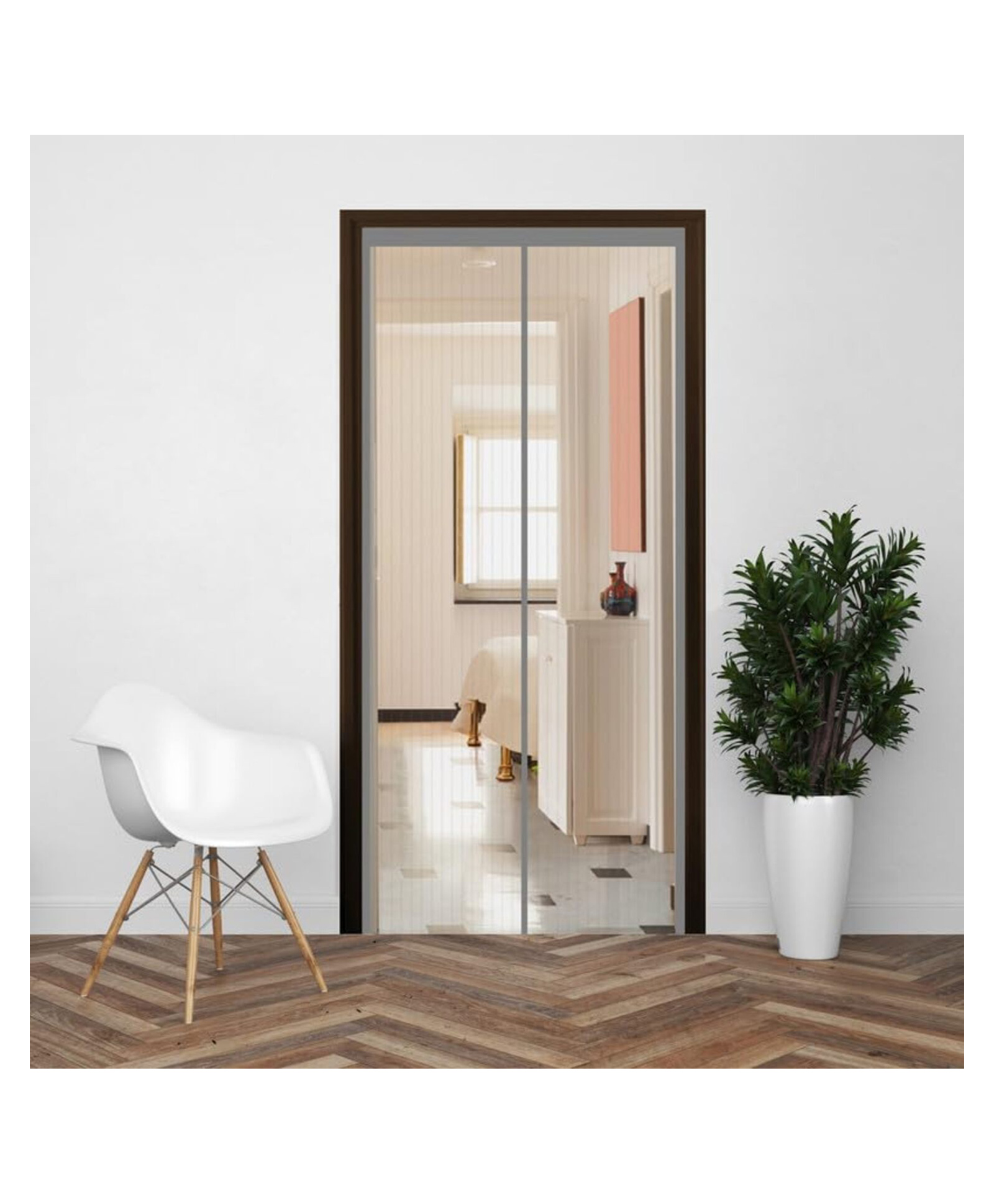 Evafly Mosquito Net for Door with Magnet Polyester Curtain Auto Closing Insect Screen for All Door Types with Self Adhesive Hook Tape (210X80cms, Grey)-image-6