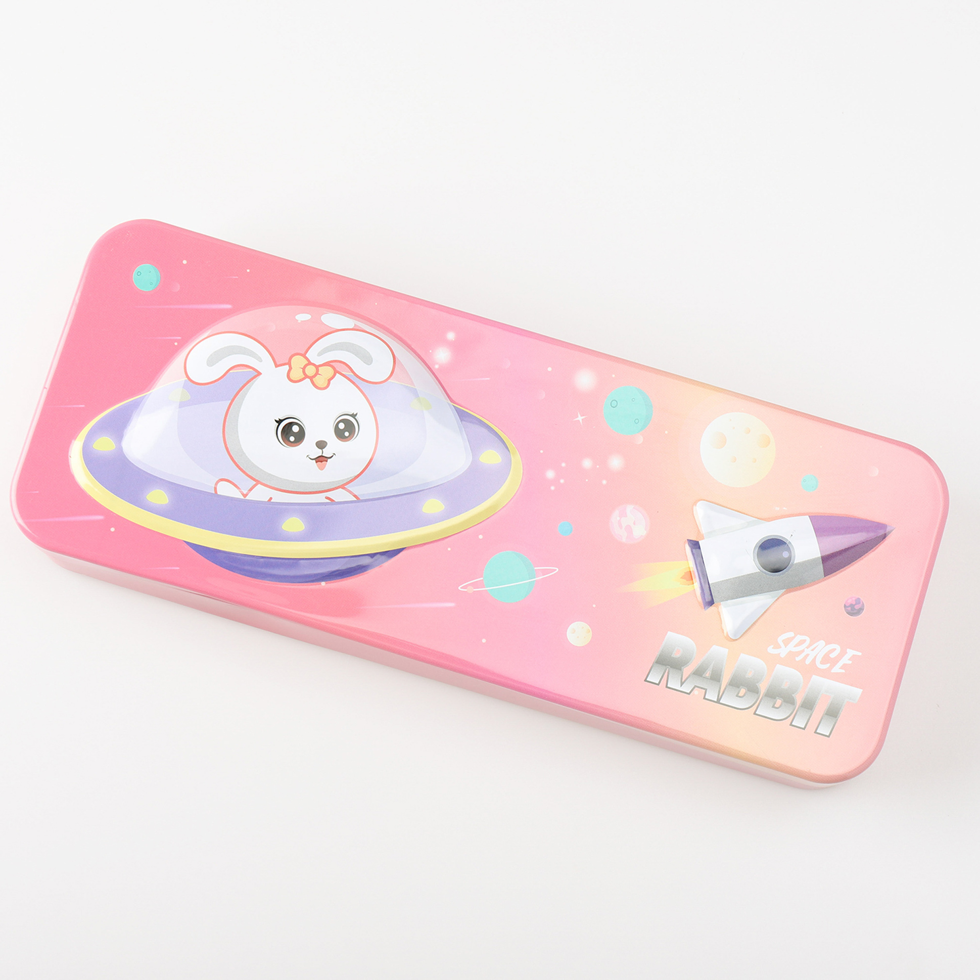 ZOE Single Compartment Pencil Box With Space Theme Print - Peach