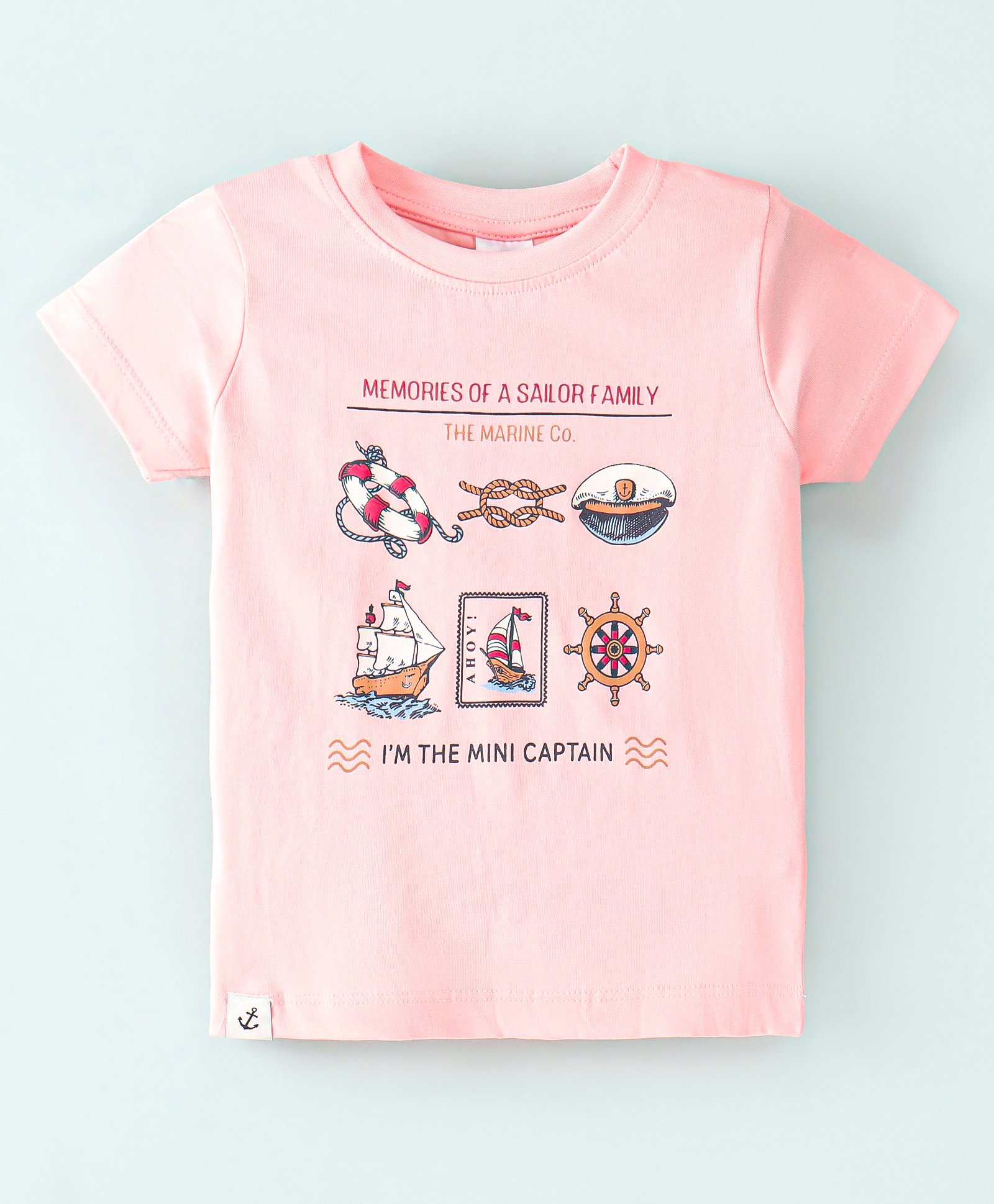 Ollypop Sinker Knit Half Sleeves T-Shirt Sailor Theme Print- Peach-image-5
