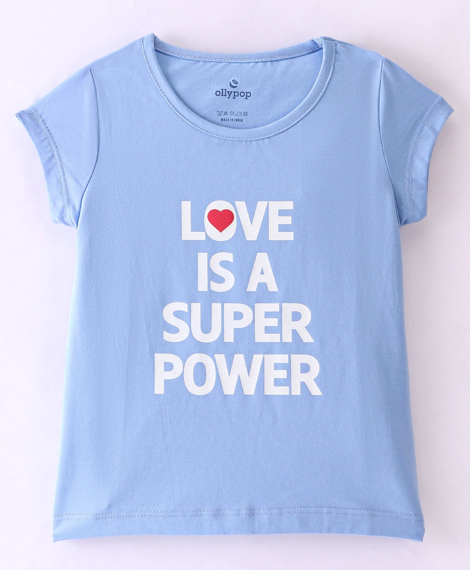 Ollypop Cotton Sinker Knit Half Sleeves Top Text Print - Blue-picture-3