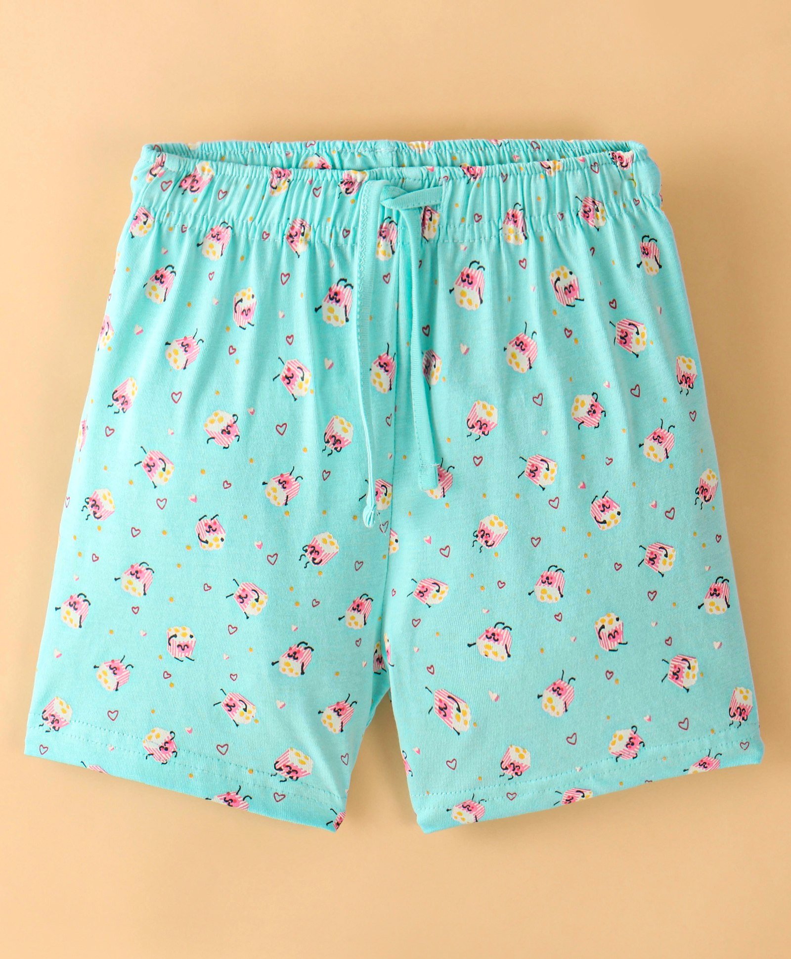 Lazy Bones Cotton Sinker Knit Knee Length Shorts Cupcake Print - Aqua Blue-picture-17