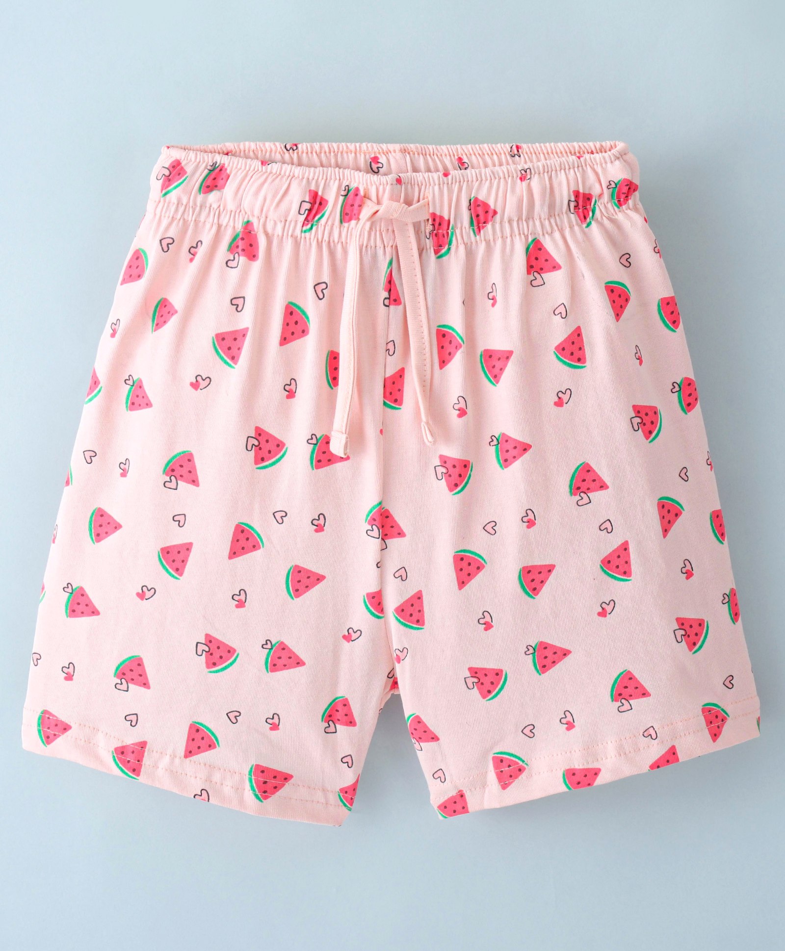 Lazy Bones Cotton Sinker Knit Knee Length Shorts Watermelon Print - Pink-picture-18
