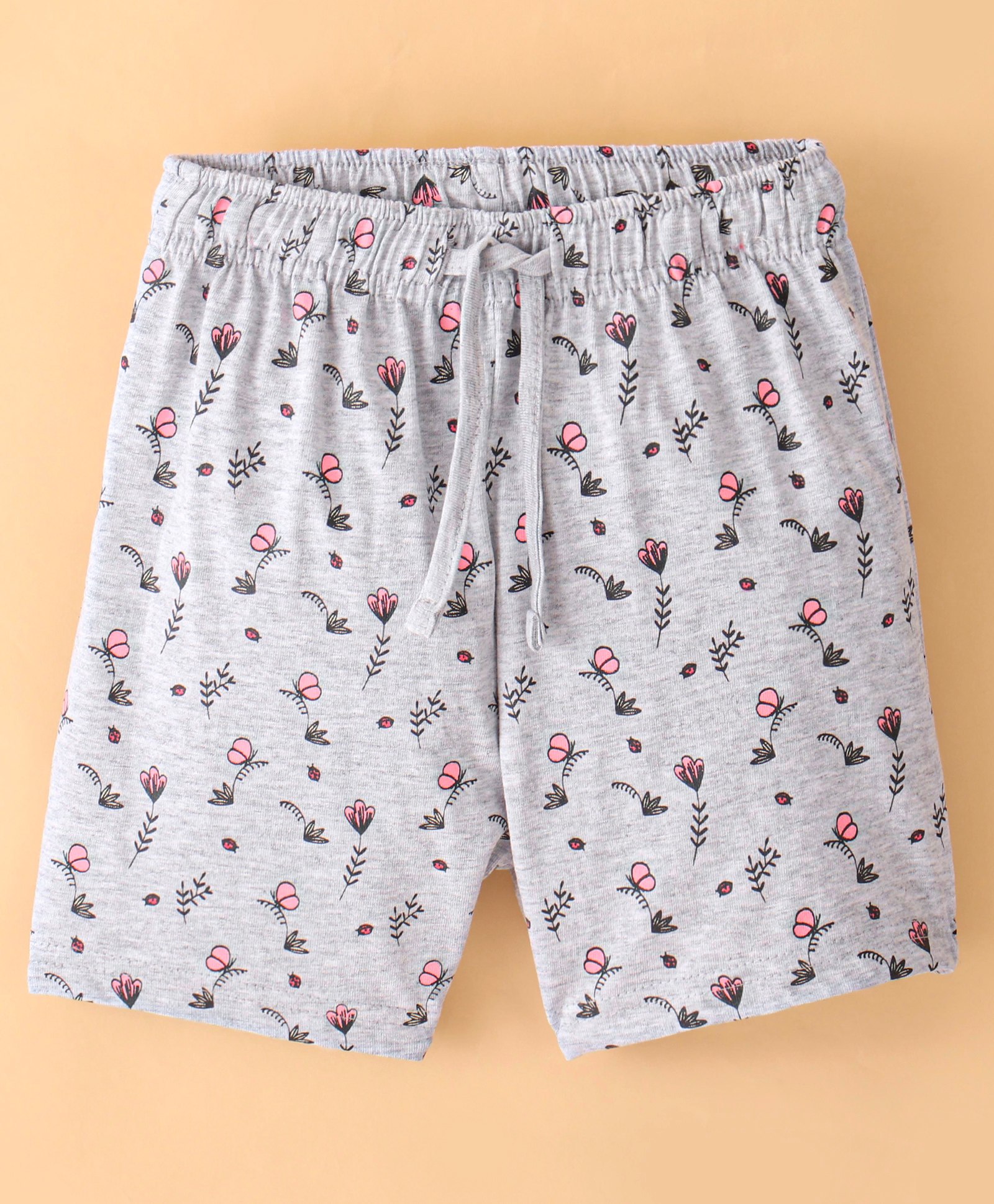 Lazy Bones Cotton Sinker Knit Knee Length Shorts Floral Print - Light Grey-picture-21