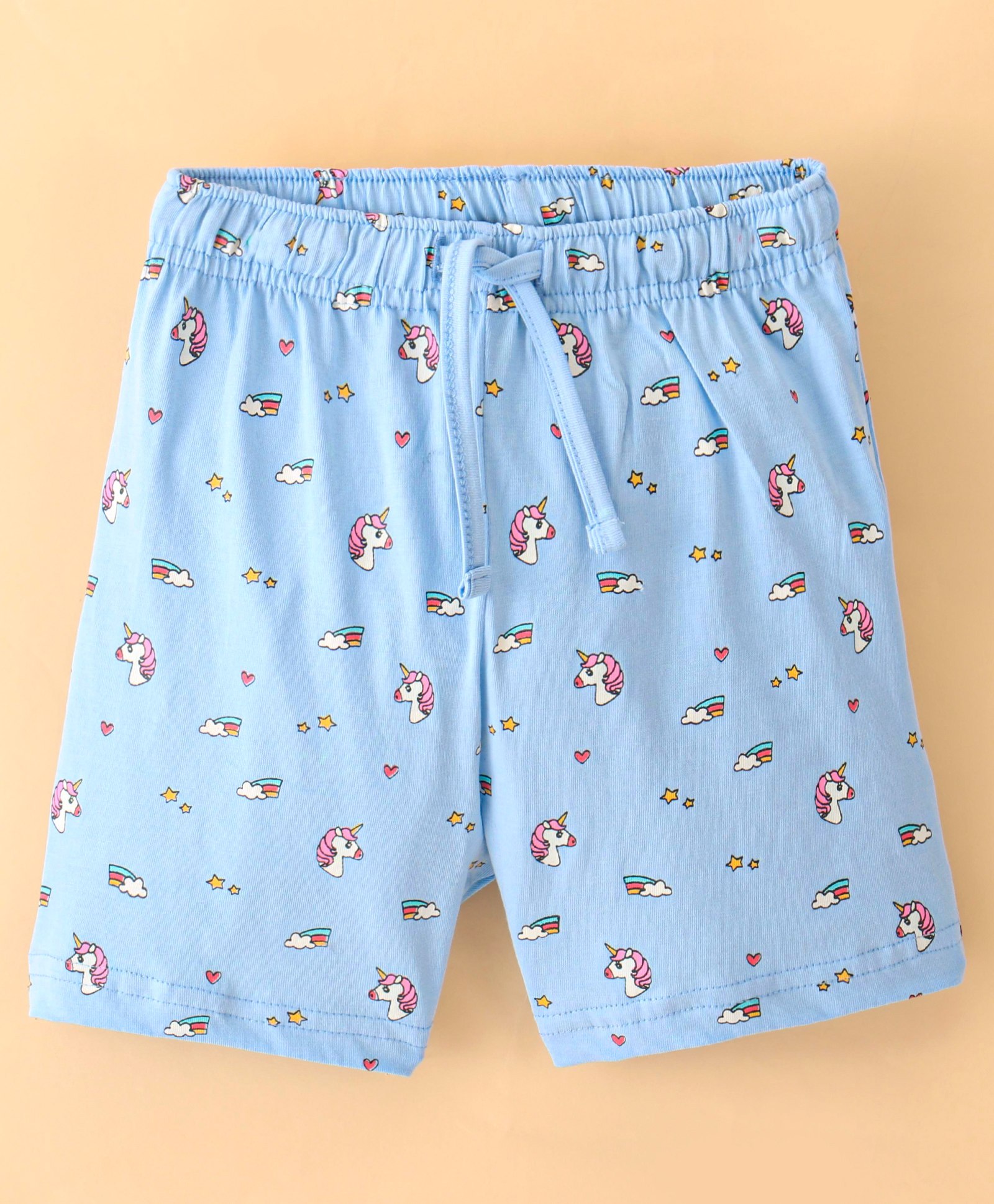 Lazy Bones Cotton Sinker Knit Knee Length Shorts Unicorn Print - Blue-picture-20
