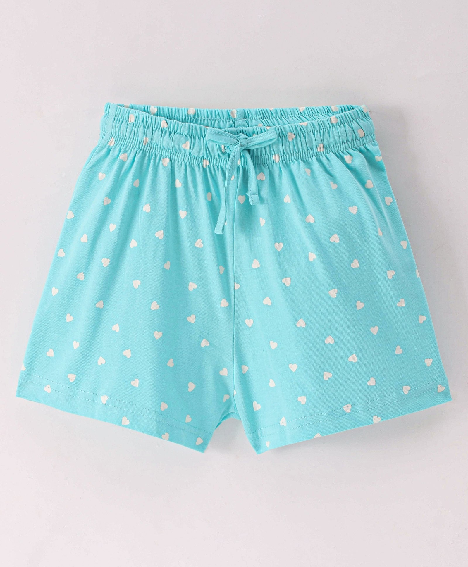 Lazy Bones Sinker Cotton Knit Knee Length Shorts Heart Print - Coral Blue-picture-19