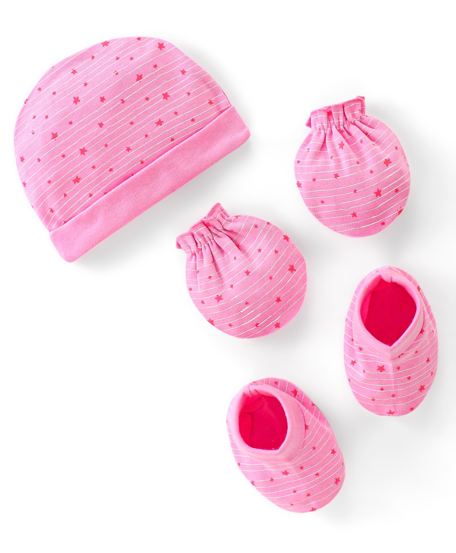 Doodle Poodle 100% Cotton Interlock Knit Cap Mittens & Booties with Star Print Pink- Diameter 10 cm-image-23