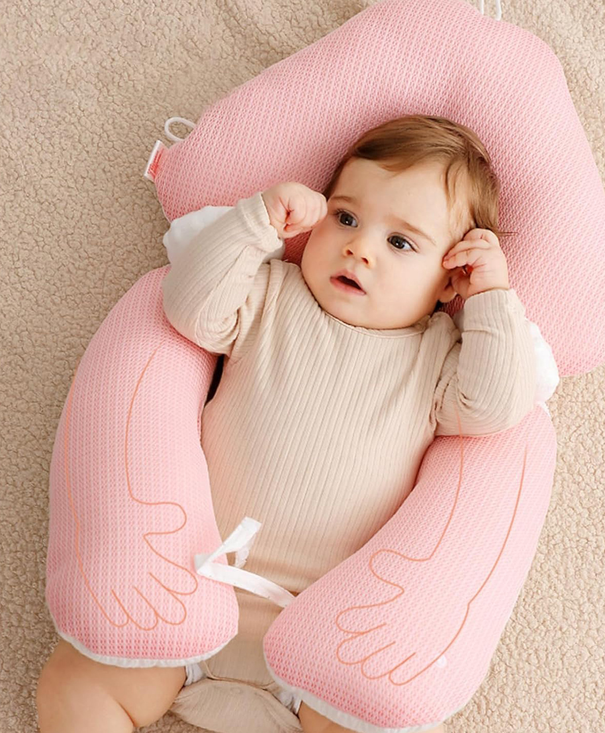 StarAndDaisy Huggable Baby Pillow Breathable Comfort Sleeping Pillows Protection Newborn 0-12 Months Stuff Baby Bedding for baby head protection Posture Correction Pillow- Pink-image-19