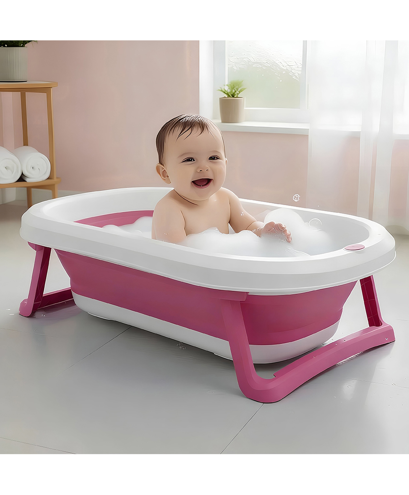 StarAndDaisy Foldable Infant Bath Tub, Collapsible Newborn Toddler Folding Bathtub with soap dish, space saving, easy storage bath tub for 0-3 Years Kids- Red-picture-14