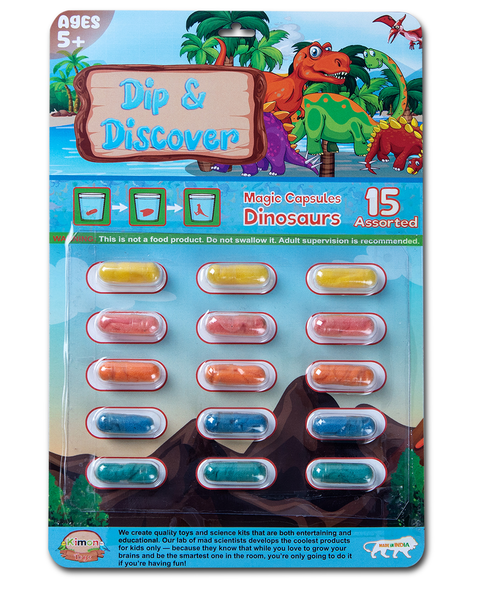 Kimon Toys Dip & Discover Grow in Water Magic Capsules Dinosaurs - Pack of 15