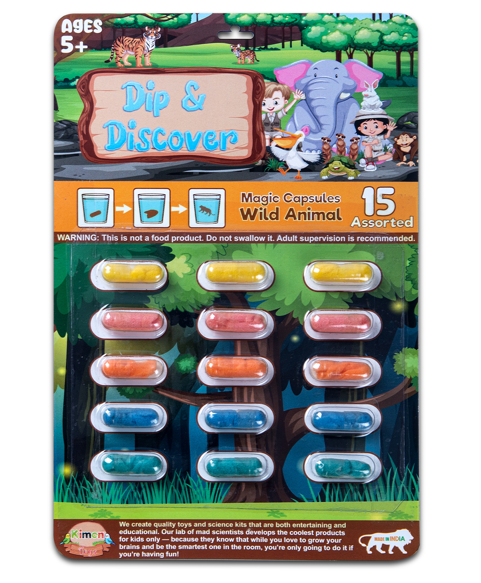 Kimon Toys Dip & Discover Grow in Water Magic Capsules Wild Animals- Pack of 15