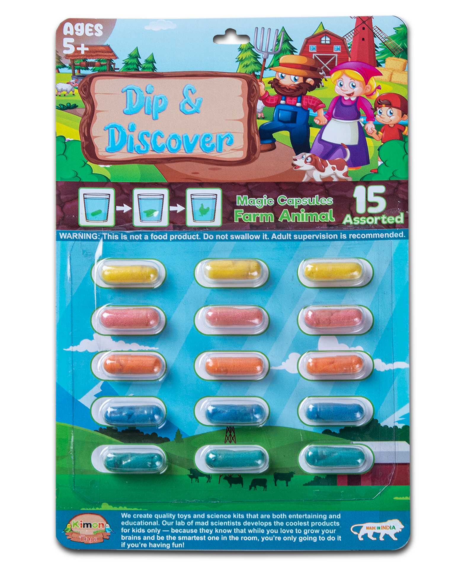 Kimon Toys Dip & Discover Grow in Water Magic Capsules Farm Animals- Pack of 15