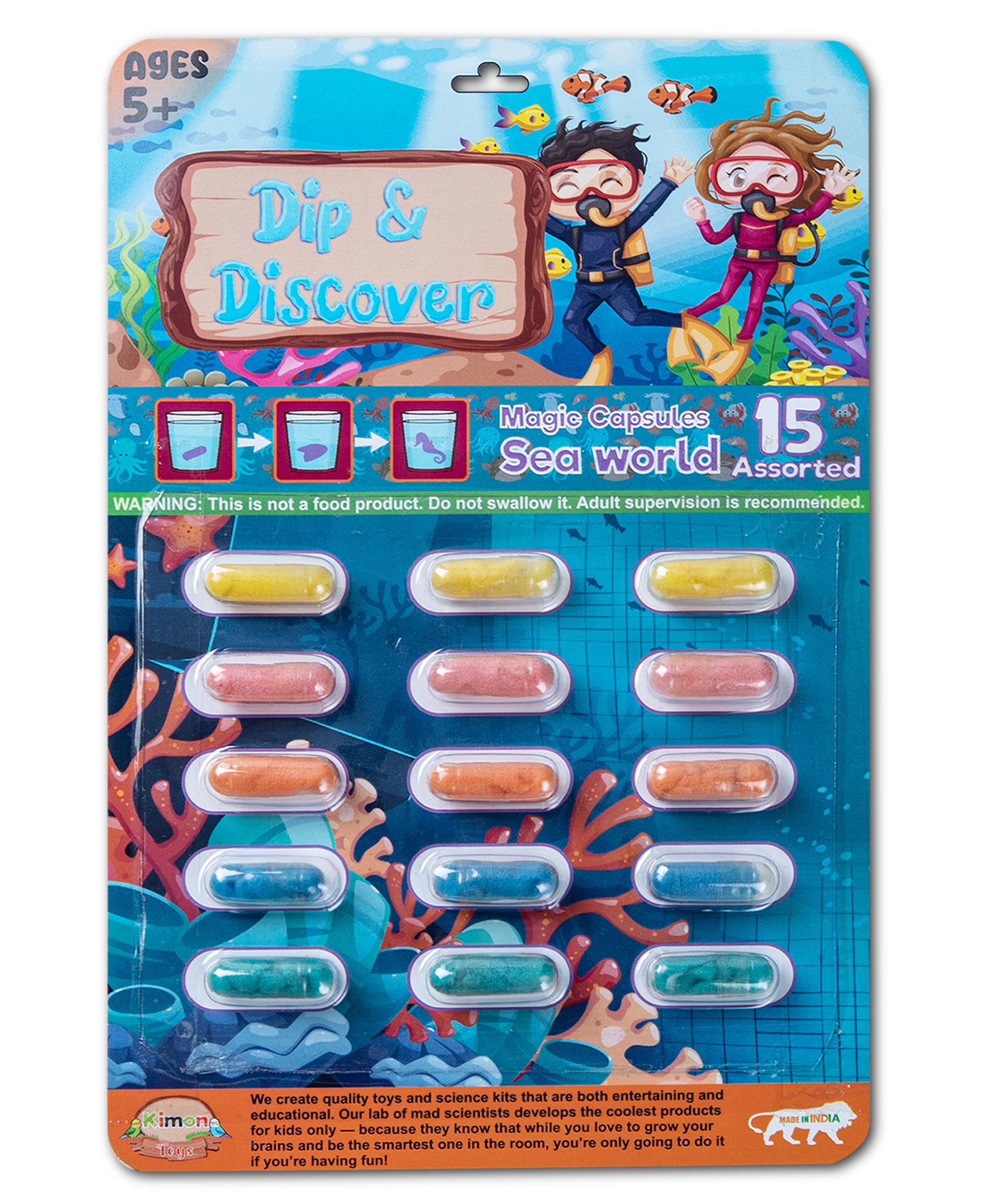 Kimon Toys Dip & Discover - Grow in Water Magic Capsules  Sea World - Pack of 15