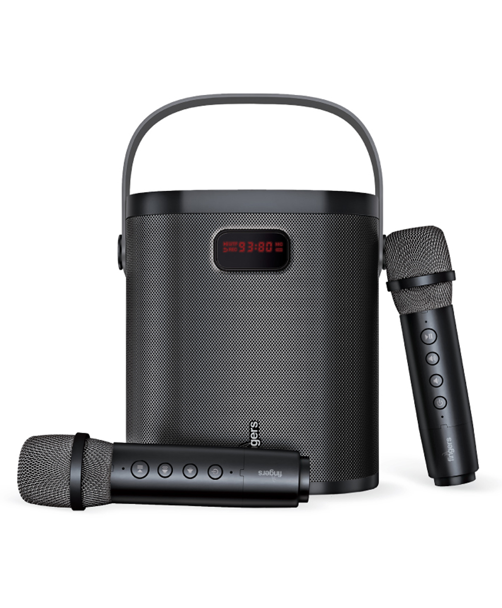 FINGERS 2Mic GrooveBox Portable Speaker with 2 Wireless Mics,6.5hr Playback,20W Intense Bass,Recording Feature, Bluetooth,USB,AUX RichBlack-image-5