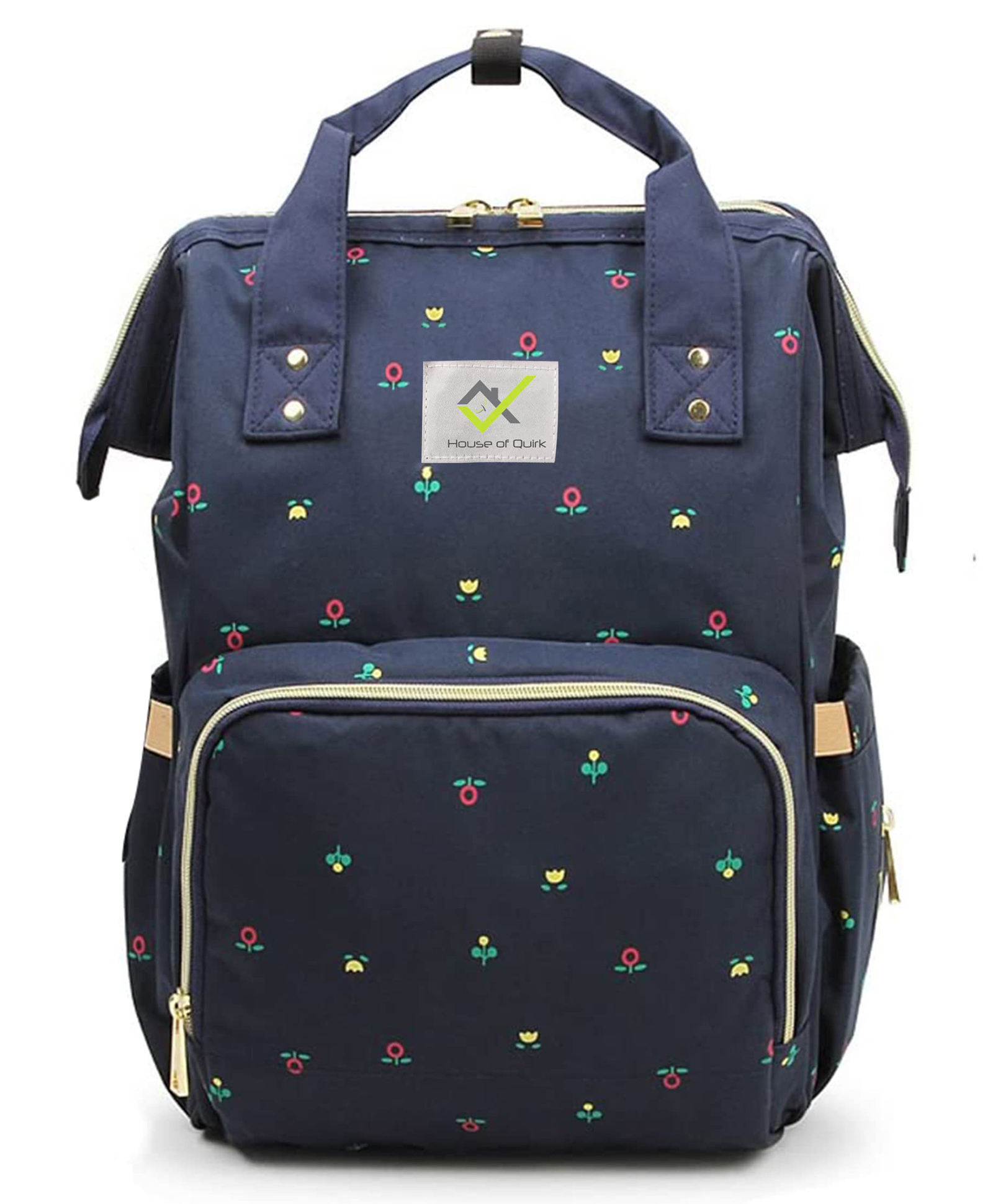 House of Quirk Baby Diaper Bag Blue Maternity Backpack - Dark Blue Rosebud-image-8