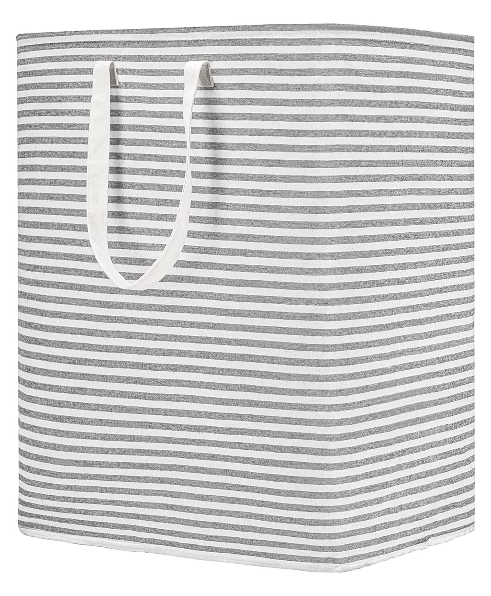House of Quirk Laundry Hamper 100L Collapsible Large Laundry Baskets with Easy Carry Handles - White Grey Stripe-image-48