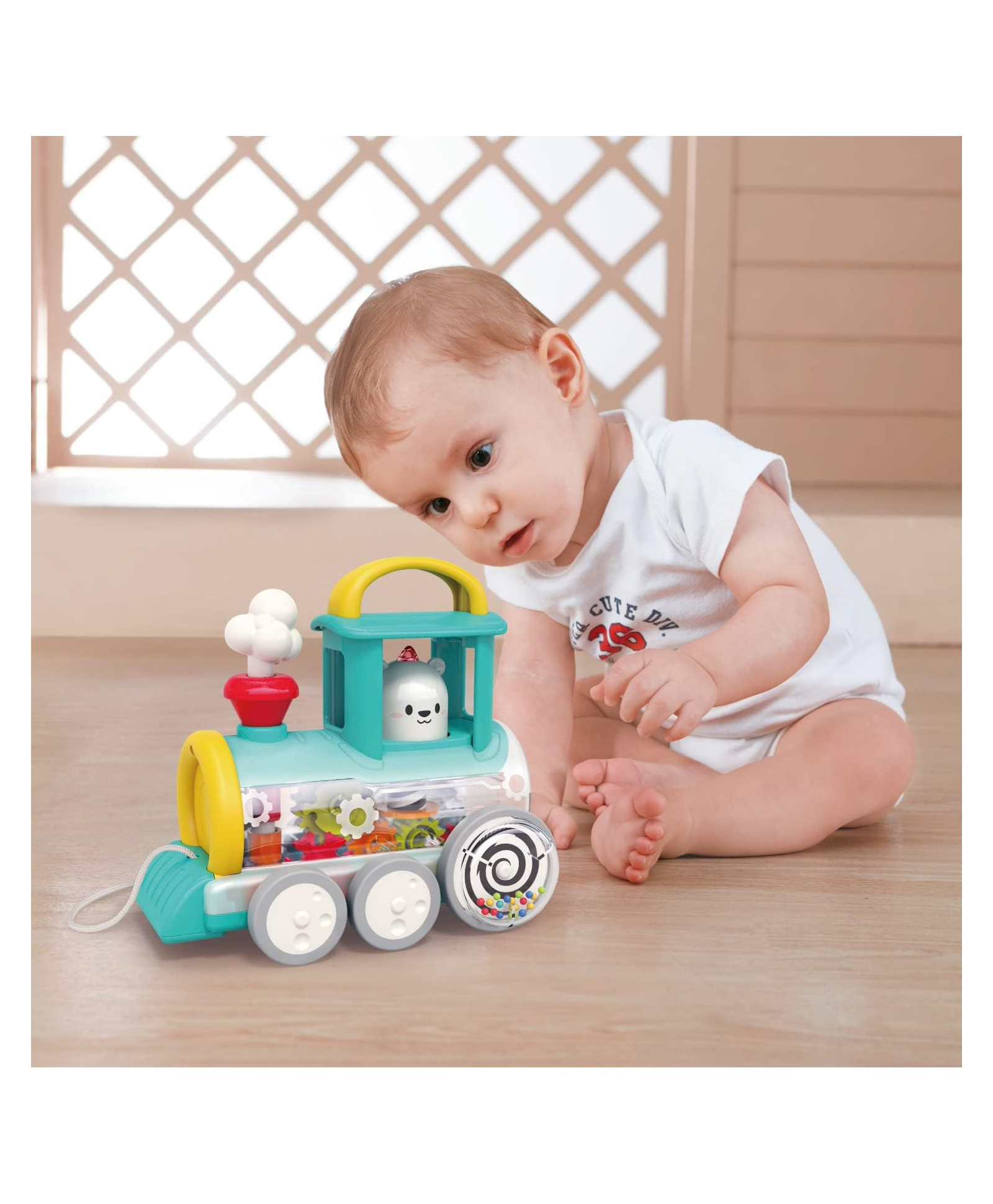 YAMAMA Push Along Train Engine Toy Educational Learning Activity Push And Pull Along Toy For Babies Kids  Color May Vary-image-0