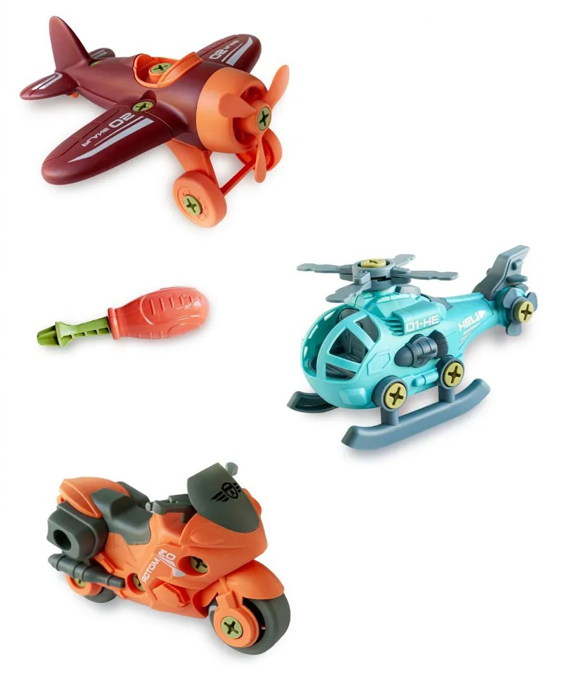 YAMAMA 3 In 1 DIY Assembly Series Vehicles Toy With Airplane Helicopter Bike And Screwdriver Learning STEM Toys For Kids Pack of 3 - Multicolor-picture-11