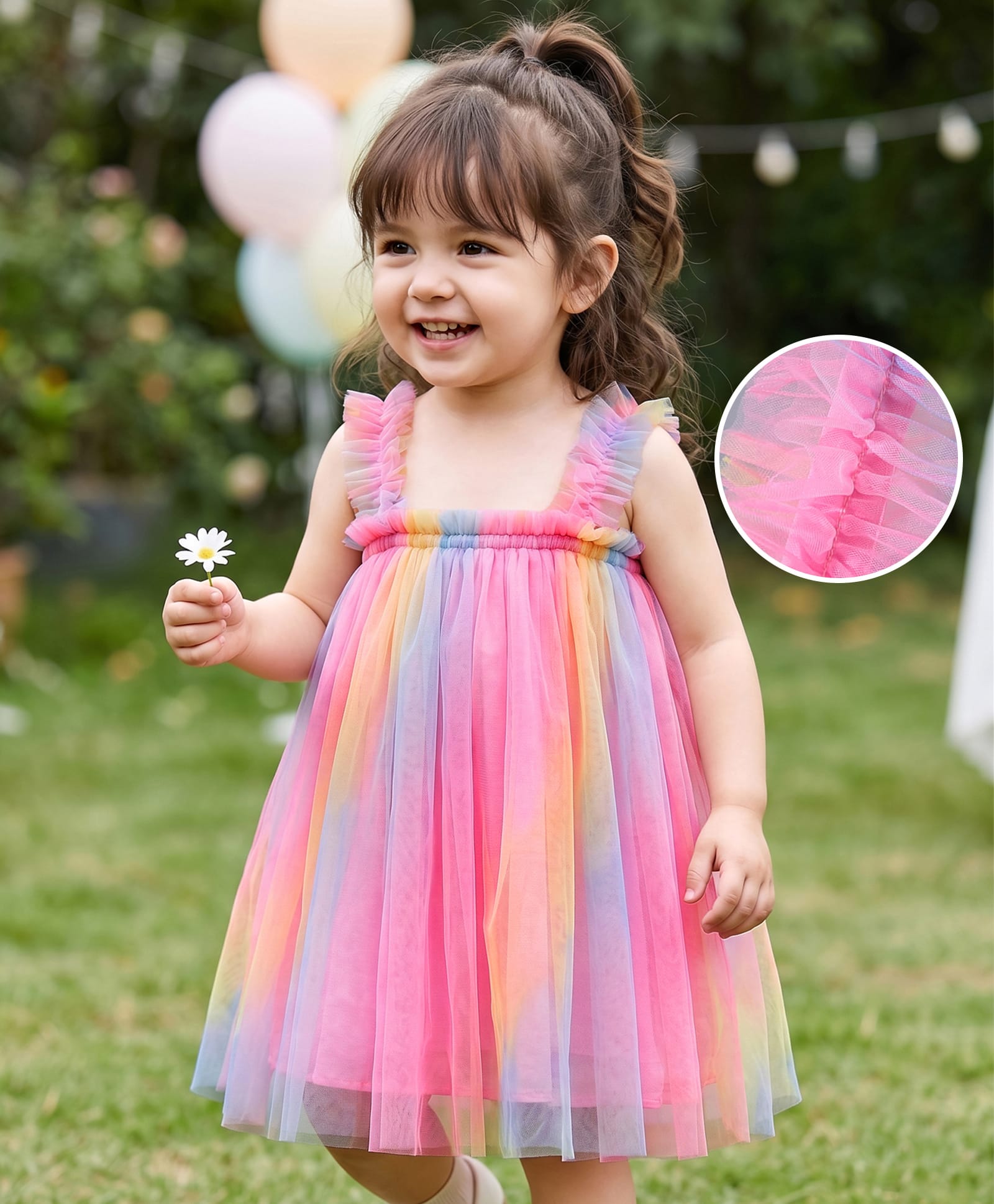 Kookie Kids Sleeveless Frock with Frill Design- Multicolor-image-17